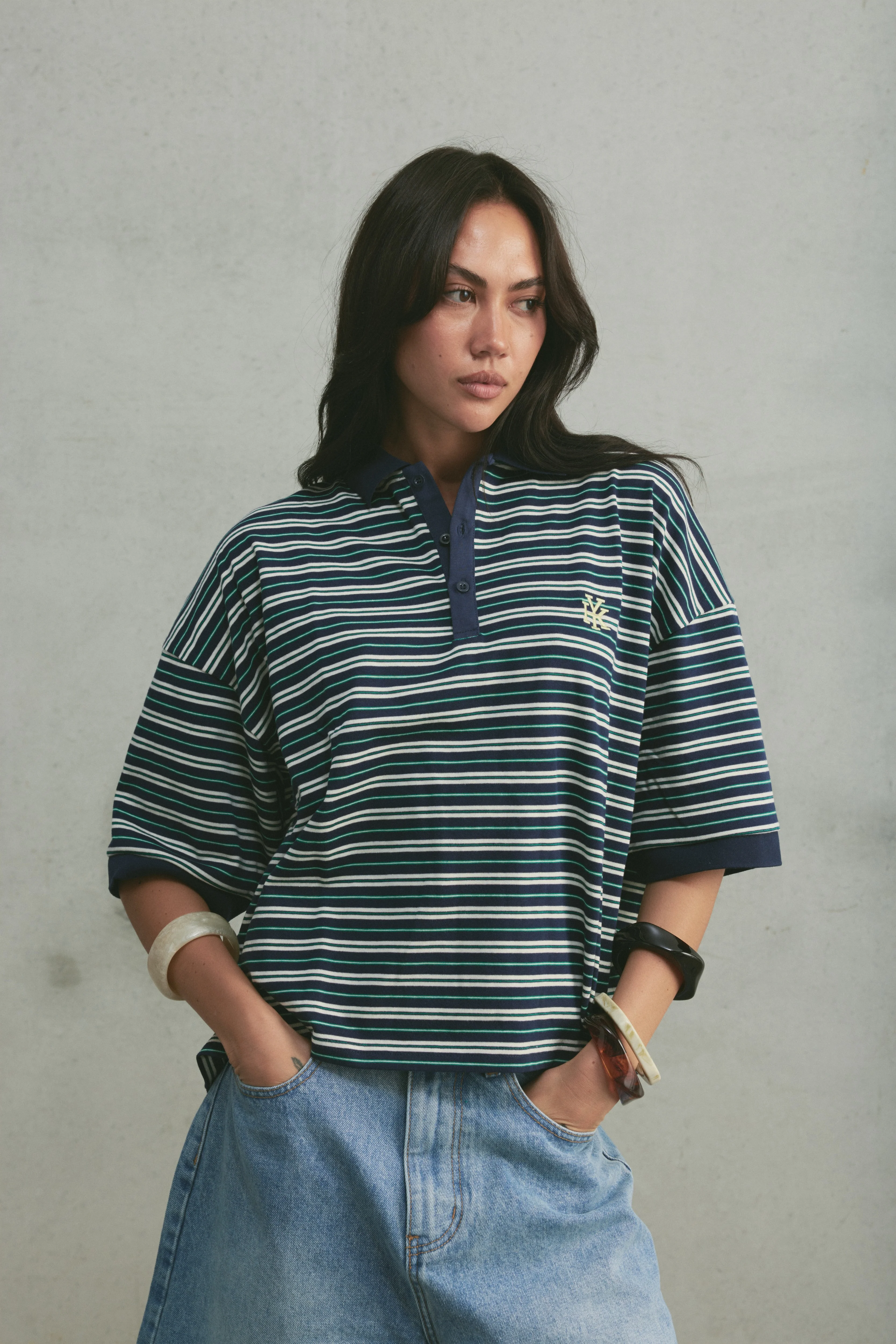 Boxy Polo | Navy Stripe - Image 4