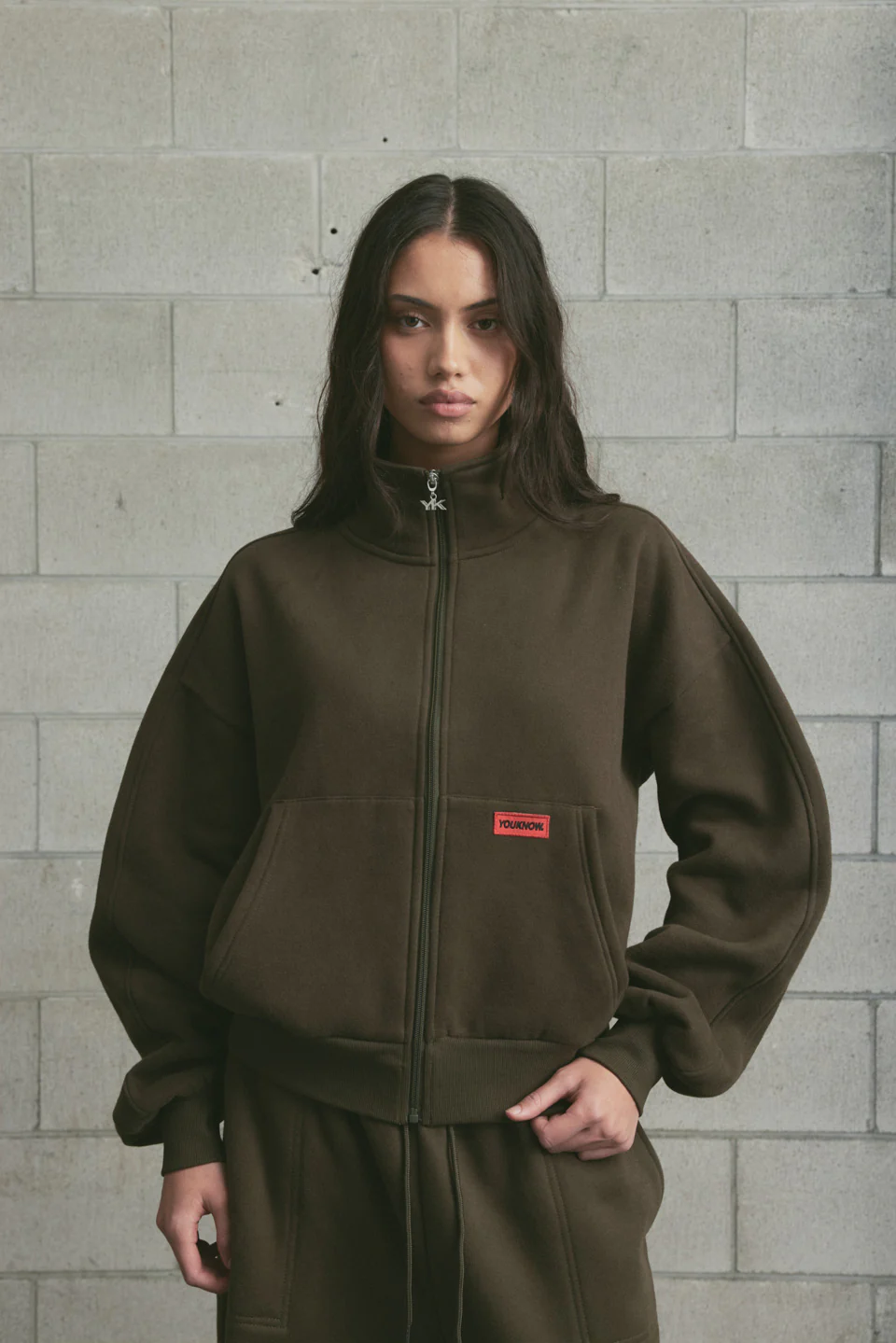 Brushed Fleece Track Jacket | Dark Olive - Image 2
