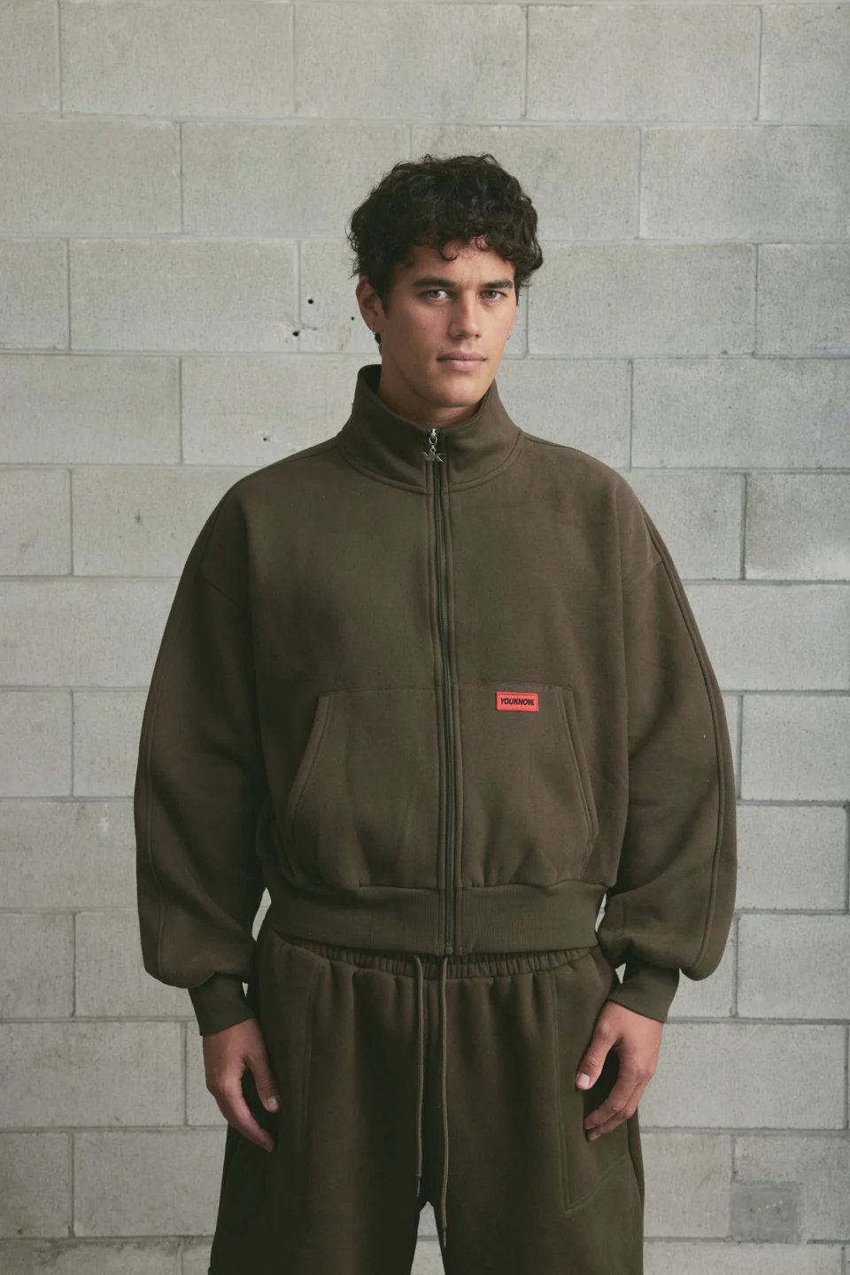 Brushed Fleece Track Jacket | Dark Olive - Image 3