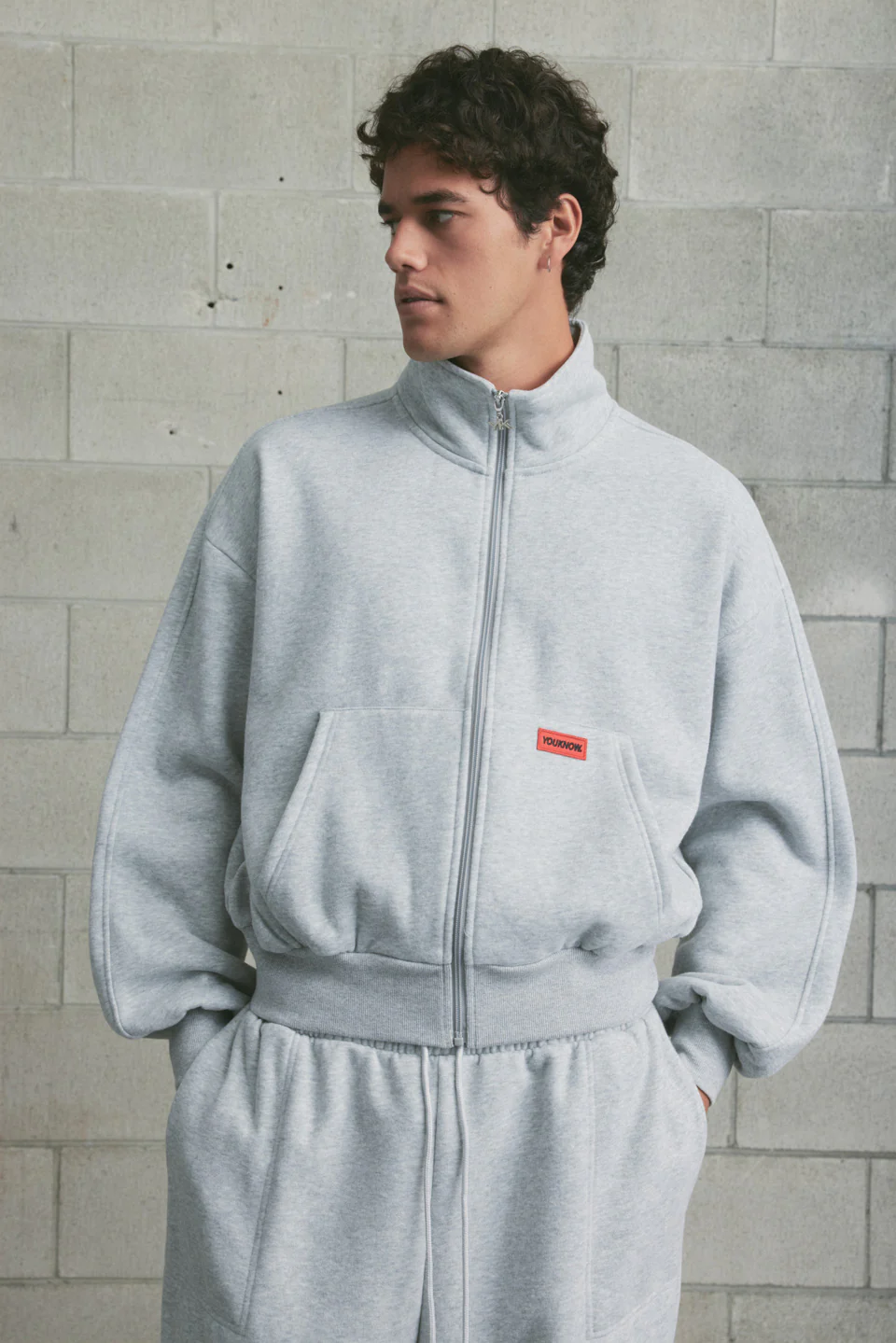 Brushed Fleece Track Jacket | GREY MARLE - Image 2
