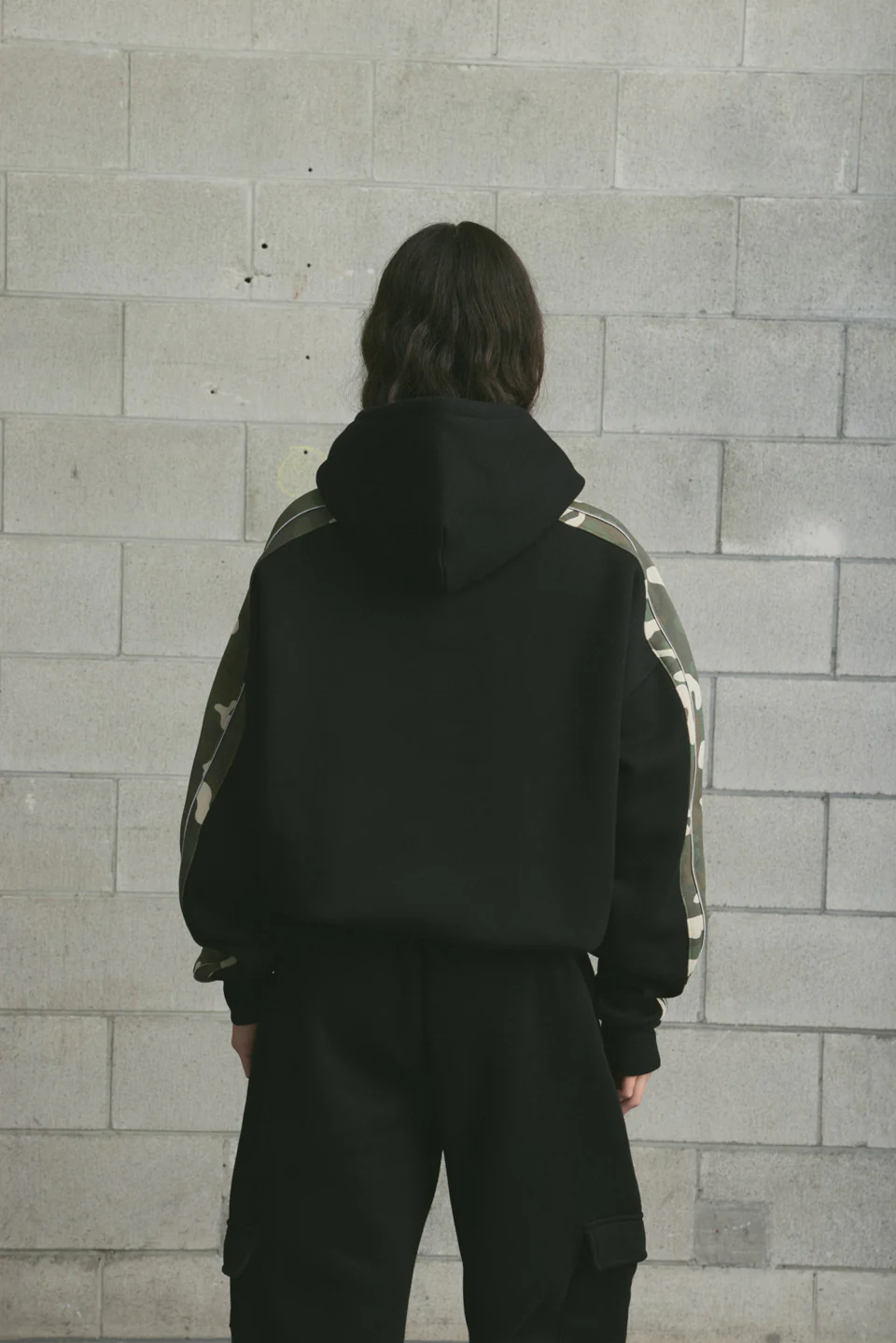 Colour Block Hoodie | Washed Black - Image 4