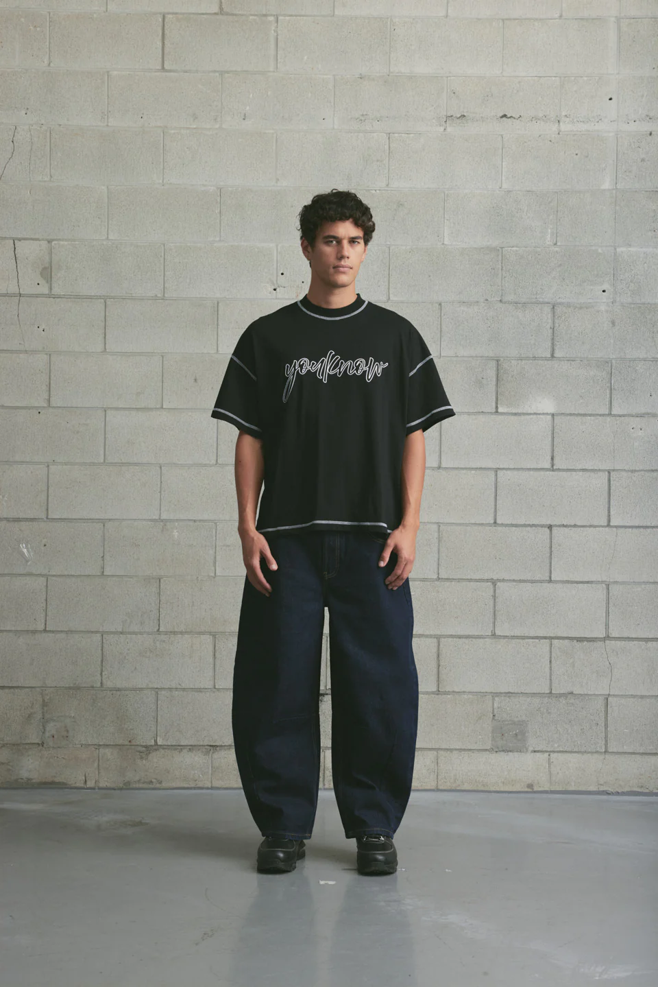 Contrast Stitch Tee | Black - Image 2
