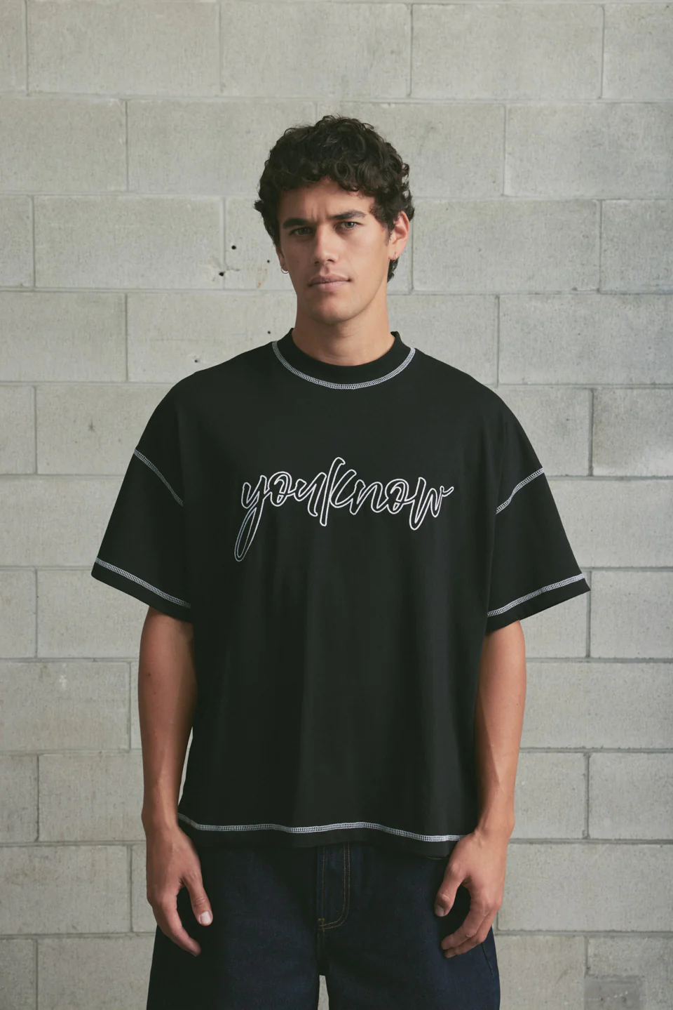 Contrast Stitch Tee | Black - Image 3
