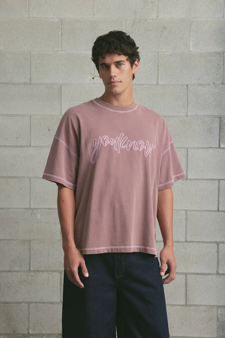 Contrast Stitch Tee | Brown - Image 3
