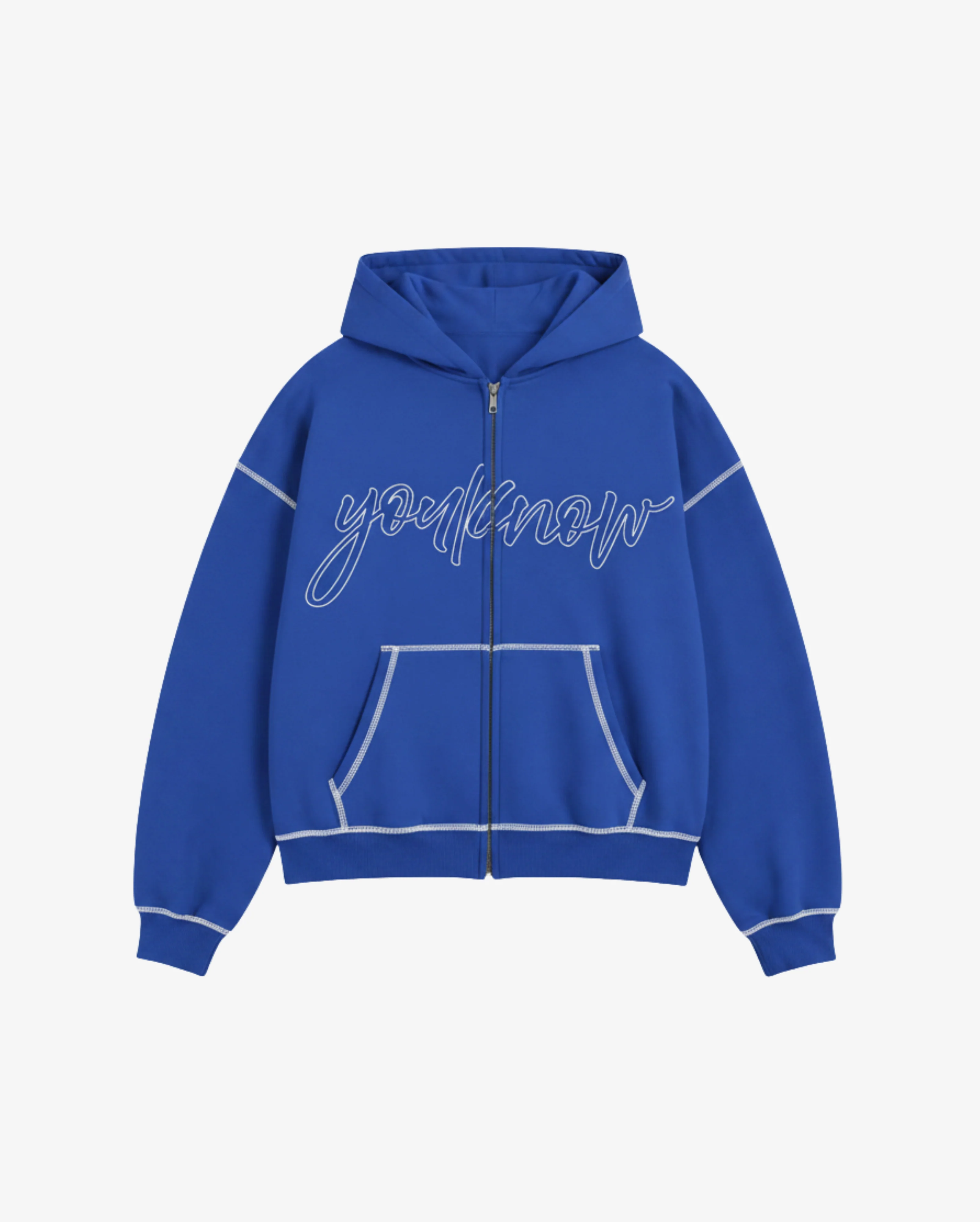 Contrast Stitch Zip Up Hoodie | COBALT BLUE