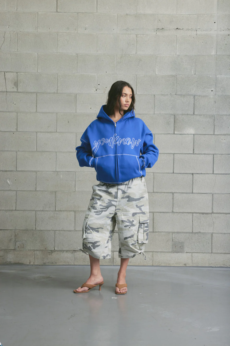 Contrast Stitch Zip Up Hoodie | COBALT BLUE - Image 2