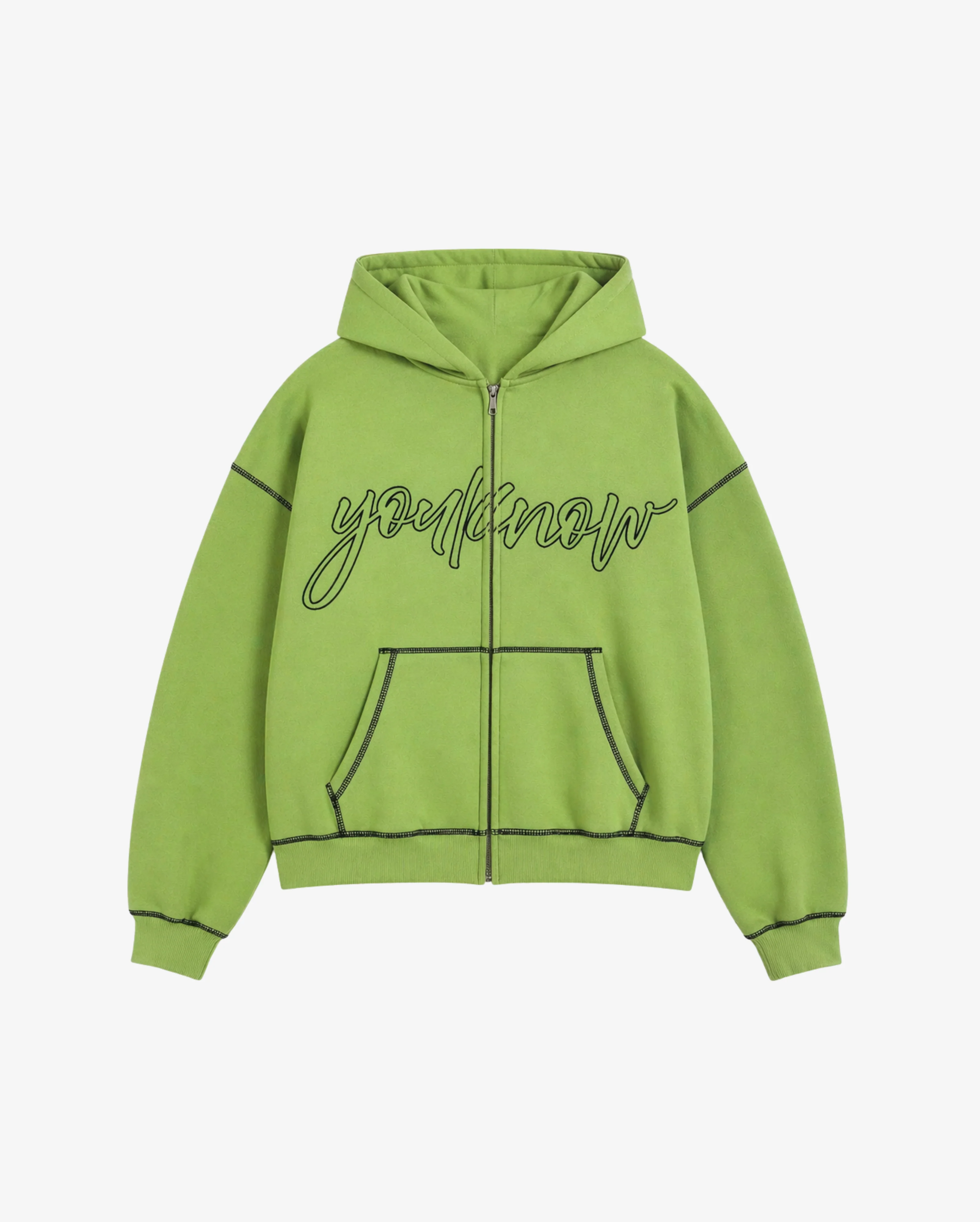 Contrast Stitch Zip Up Hoodie | Kiwi