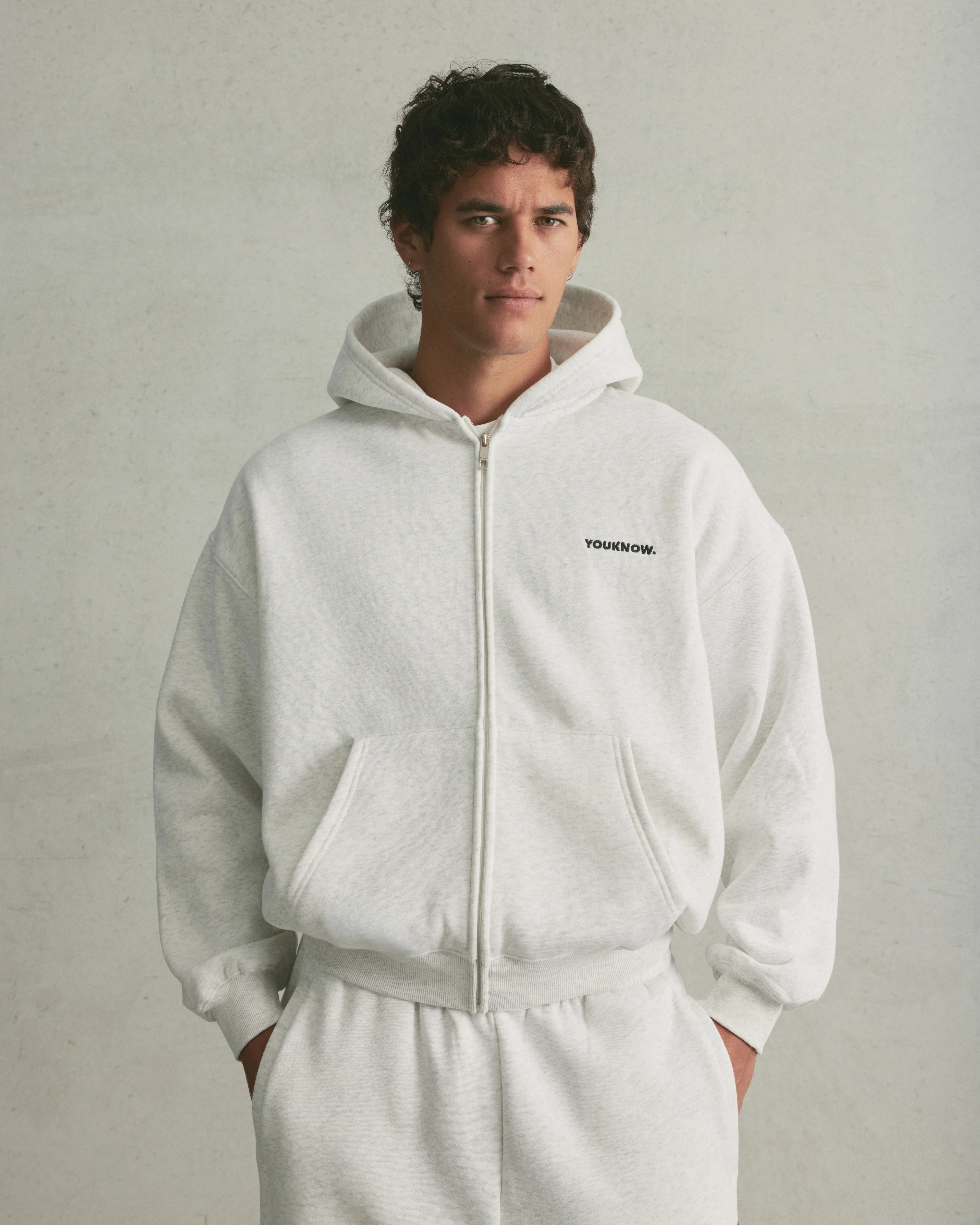 Core Zip Up Hoodie | White Marle - Image 3