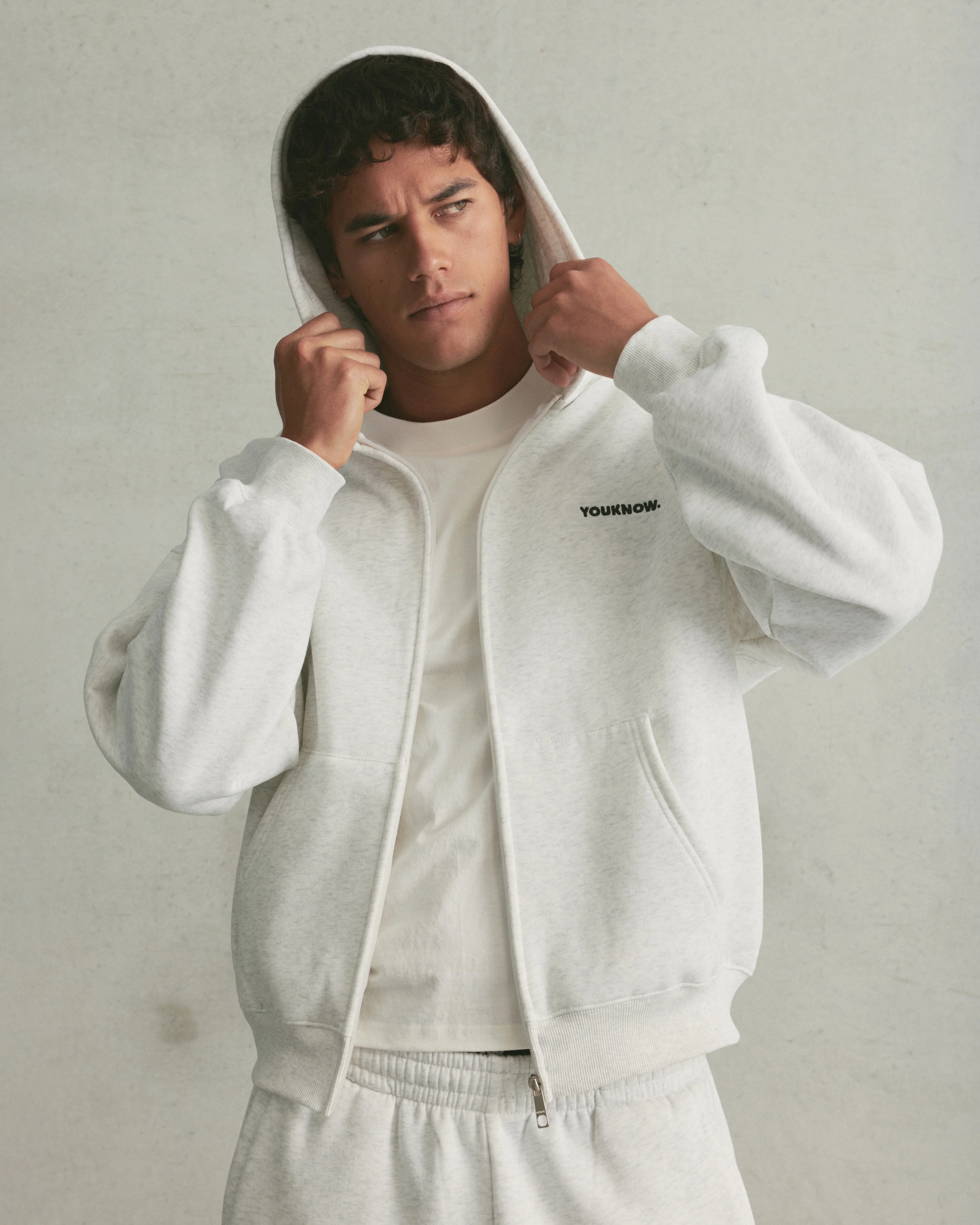 Core Zip Up Hoodie | White Marle - Image 4