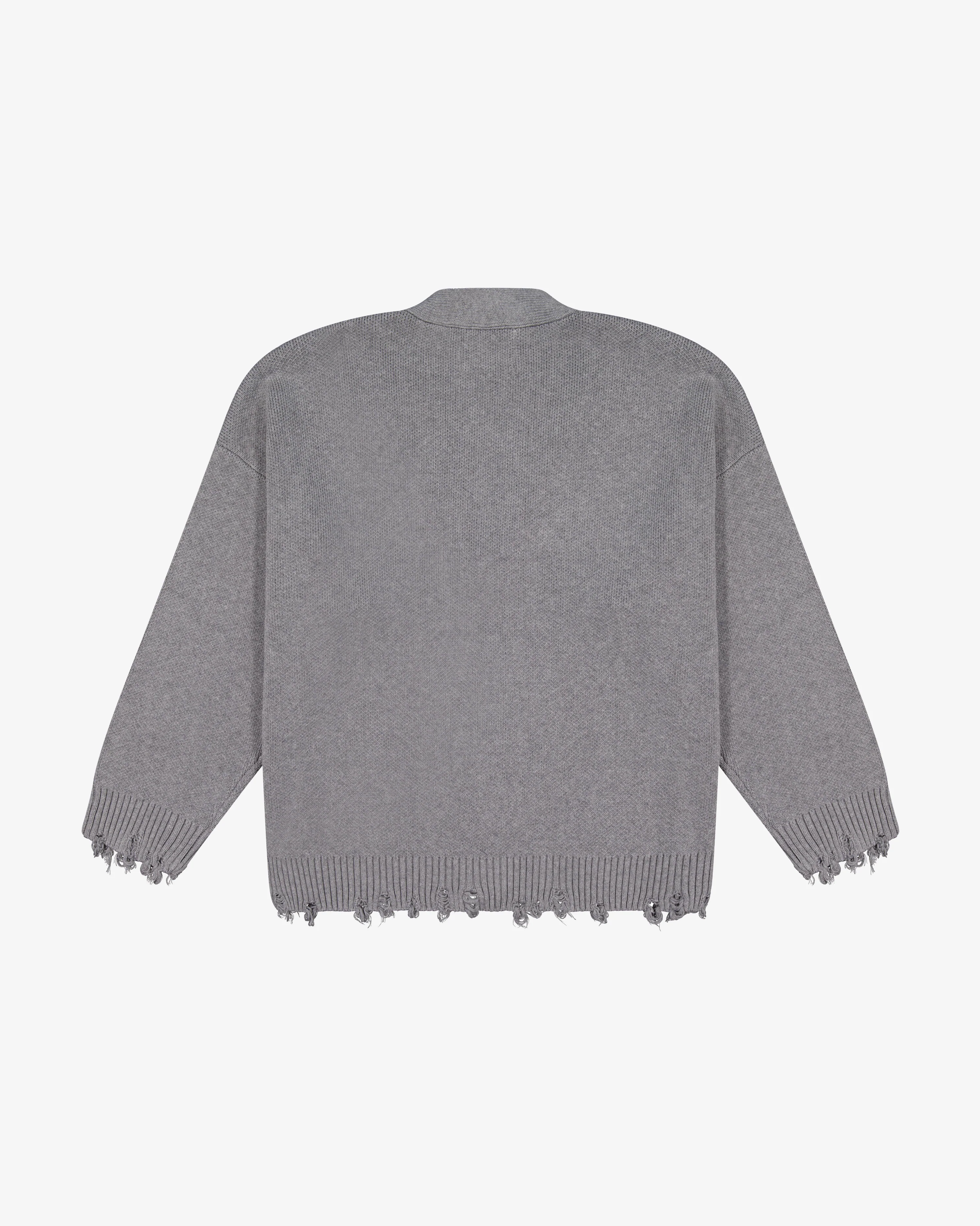 Cotton Knit Boxy Cardi | Distressed Grey Melange - Image 6