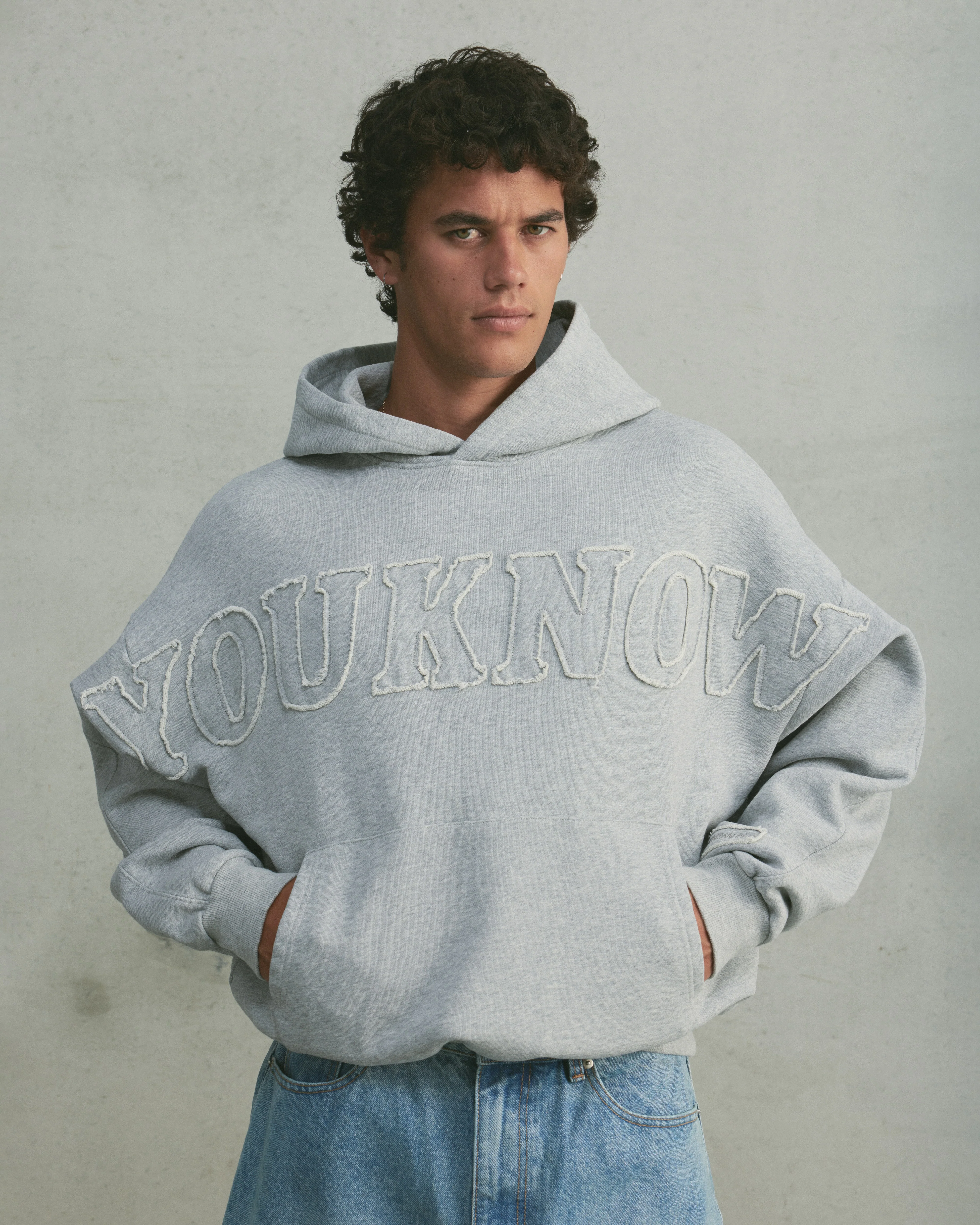 Distressed Applique Hoodie | GREY MARLE - Image 4