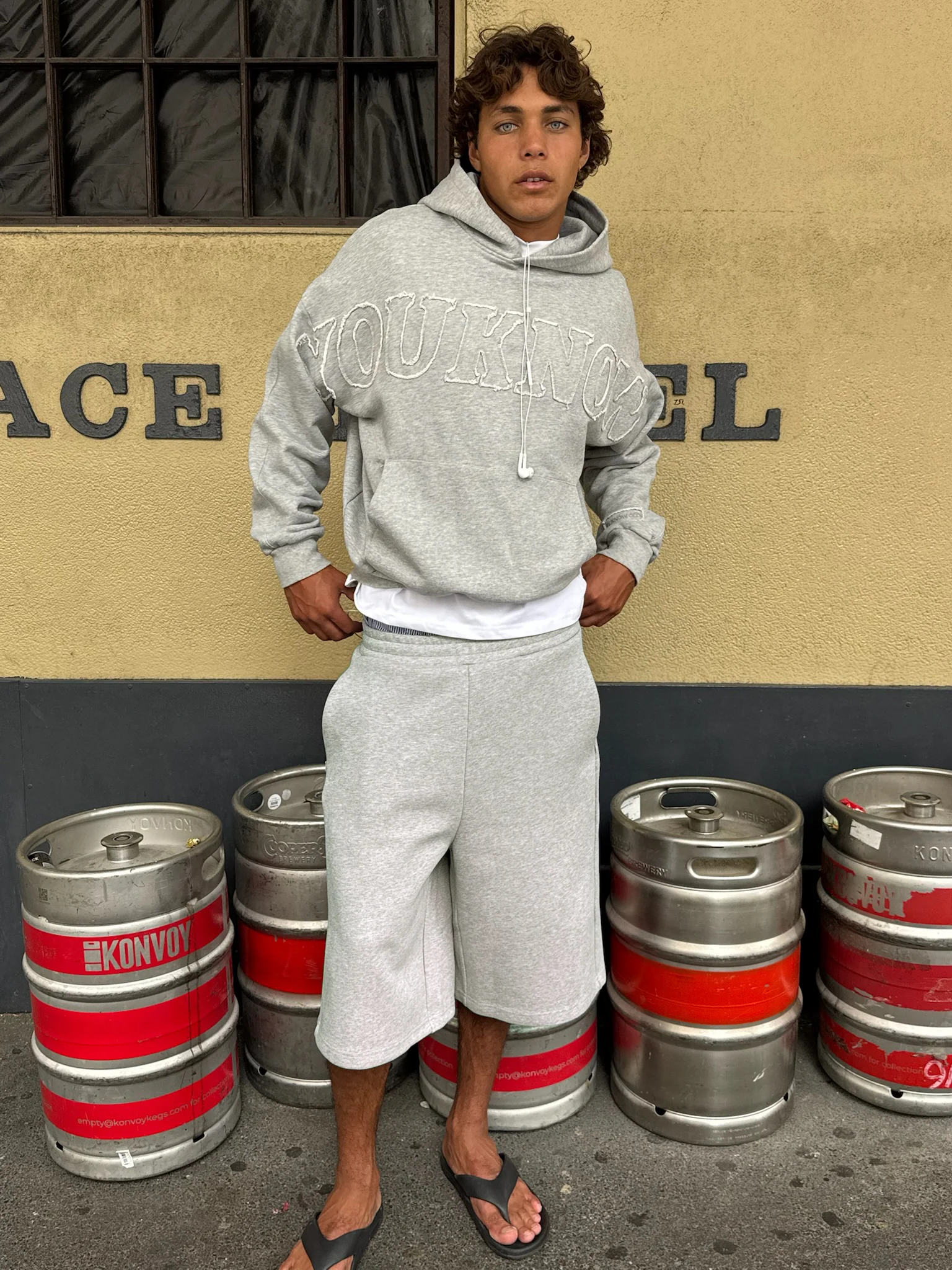 Distressed Applique Hoodie | GREY MARLE - Image 6
