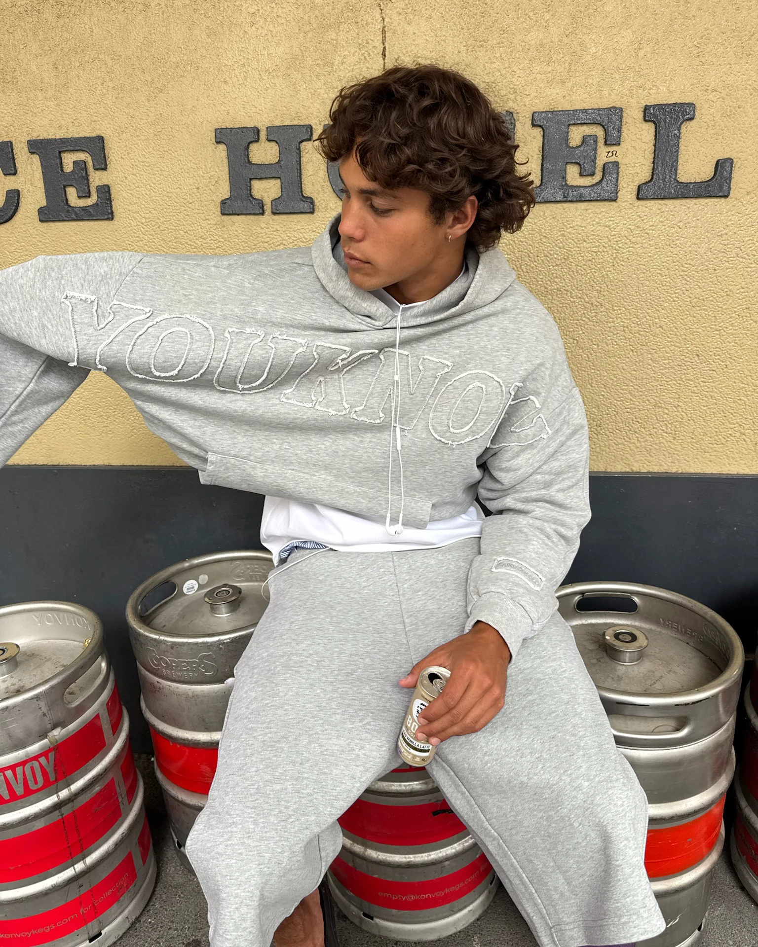Distressed Applique Hoodie | GREY MARLE - Image 7