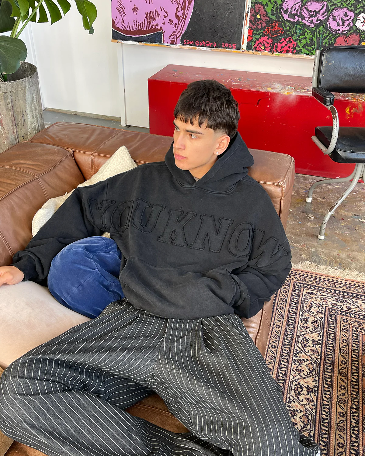 Distressed Applique Hoodie | Washed Black - Image 3