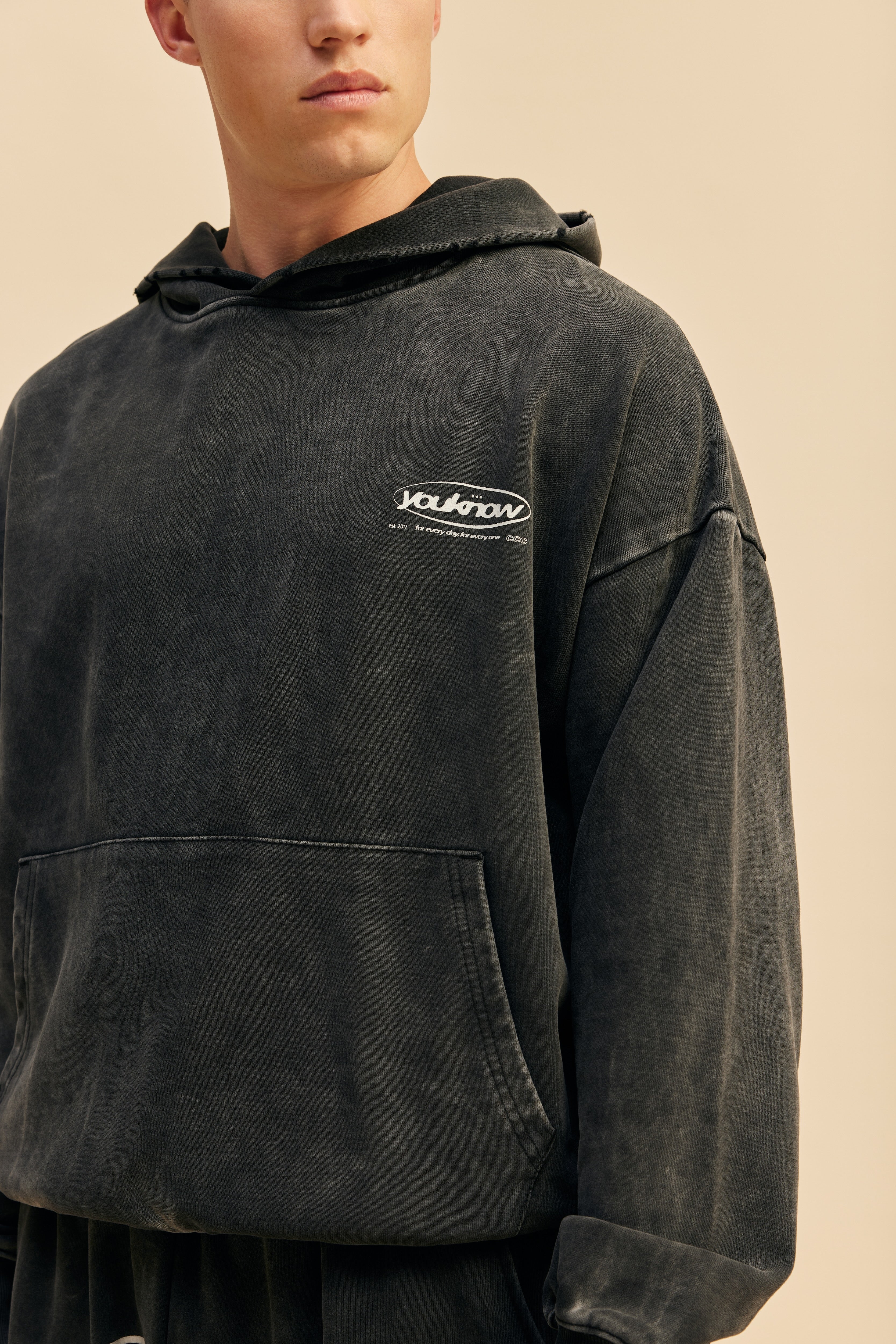 Distressed Logo Hoodie | Washed Black - Image 3