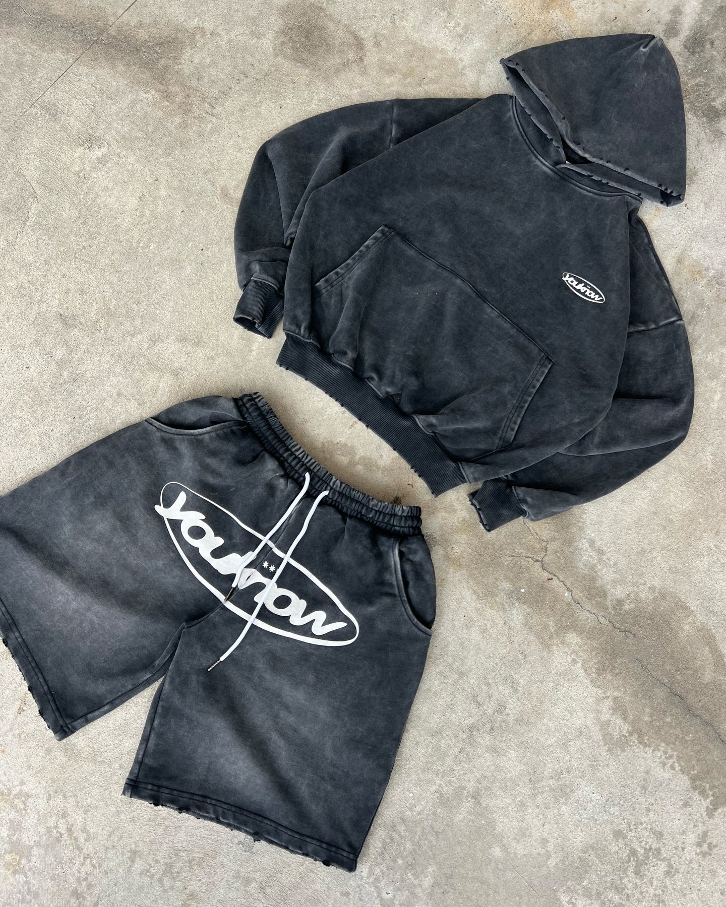 Distressed Logo Shorts | Washed Black - Image 6