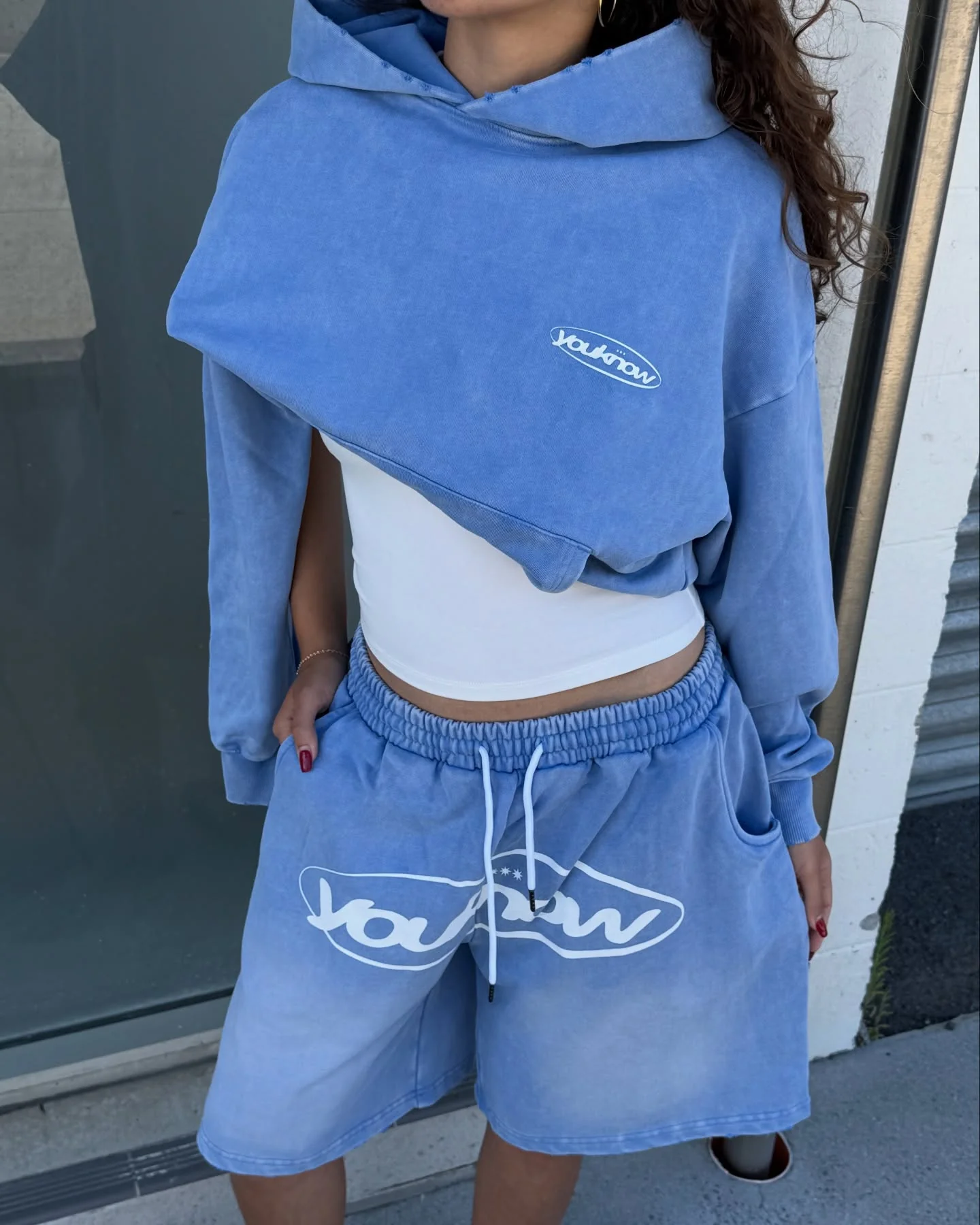 Distressed Logo Hoodie | Washed Blue - Image 3
