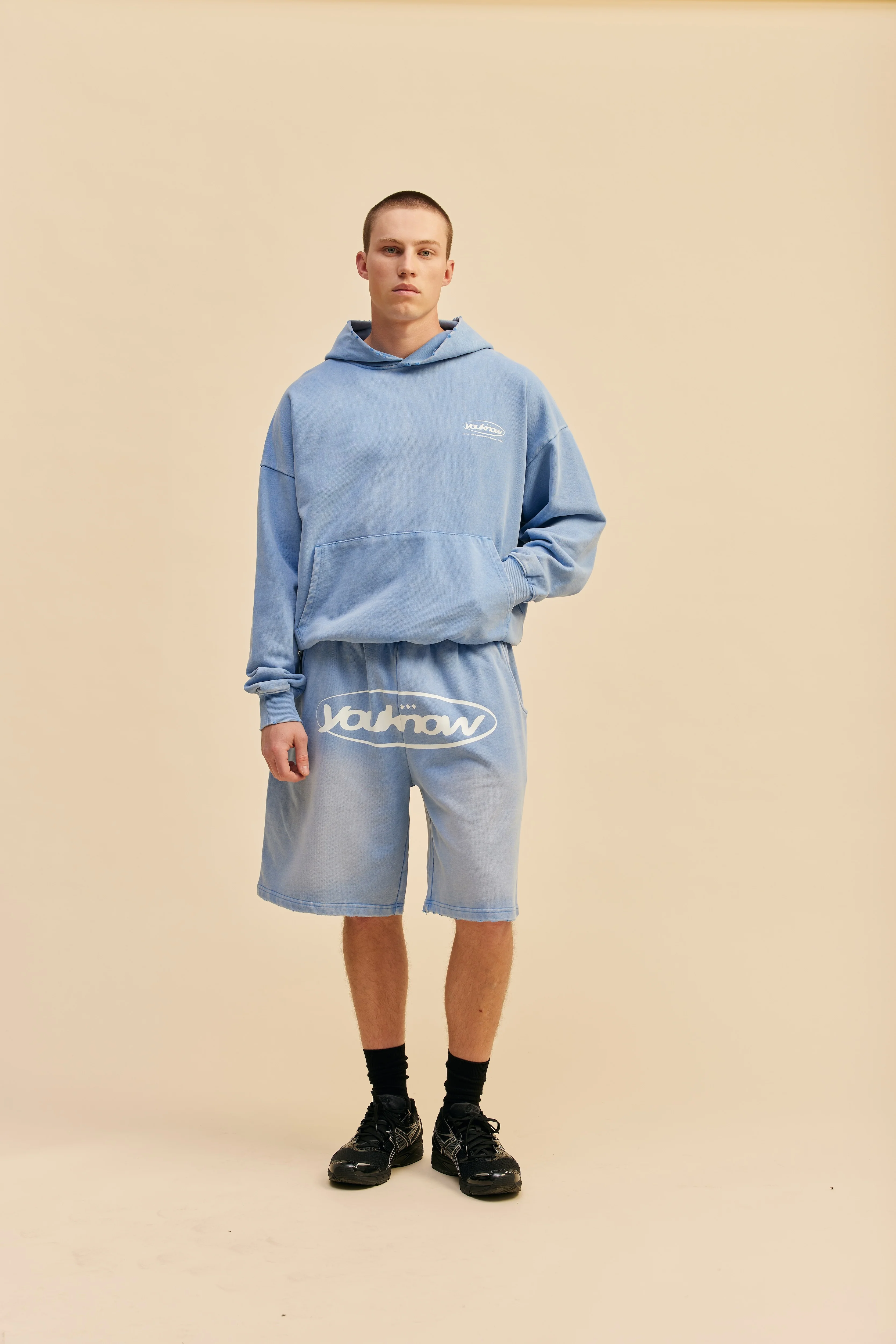 Distressed Logo Hoodie | Washed Blue - Image 4