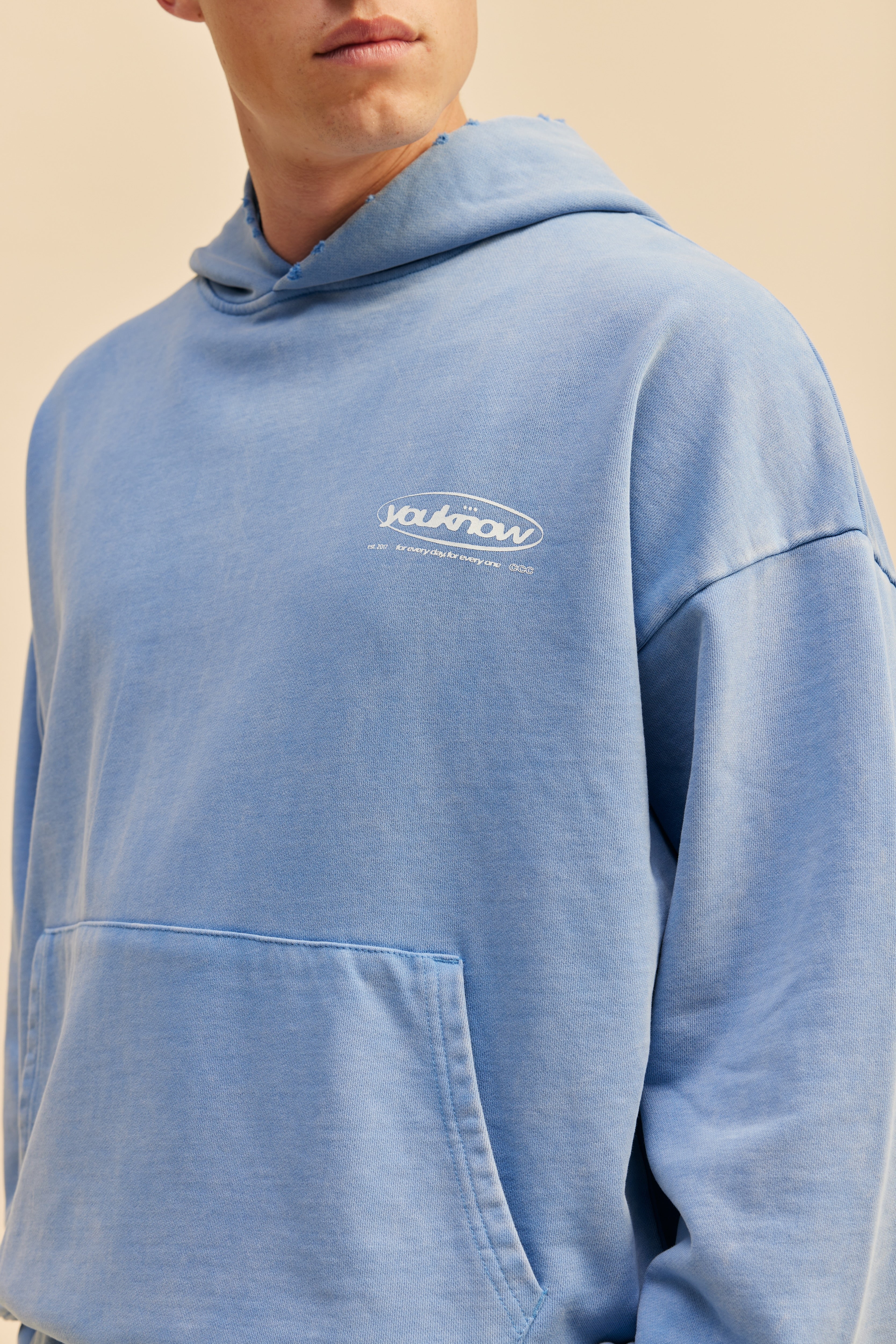 Distressed Logo Hoodie | Washed Blue - Image 5