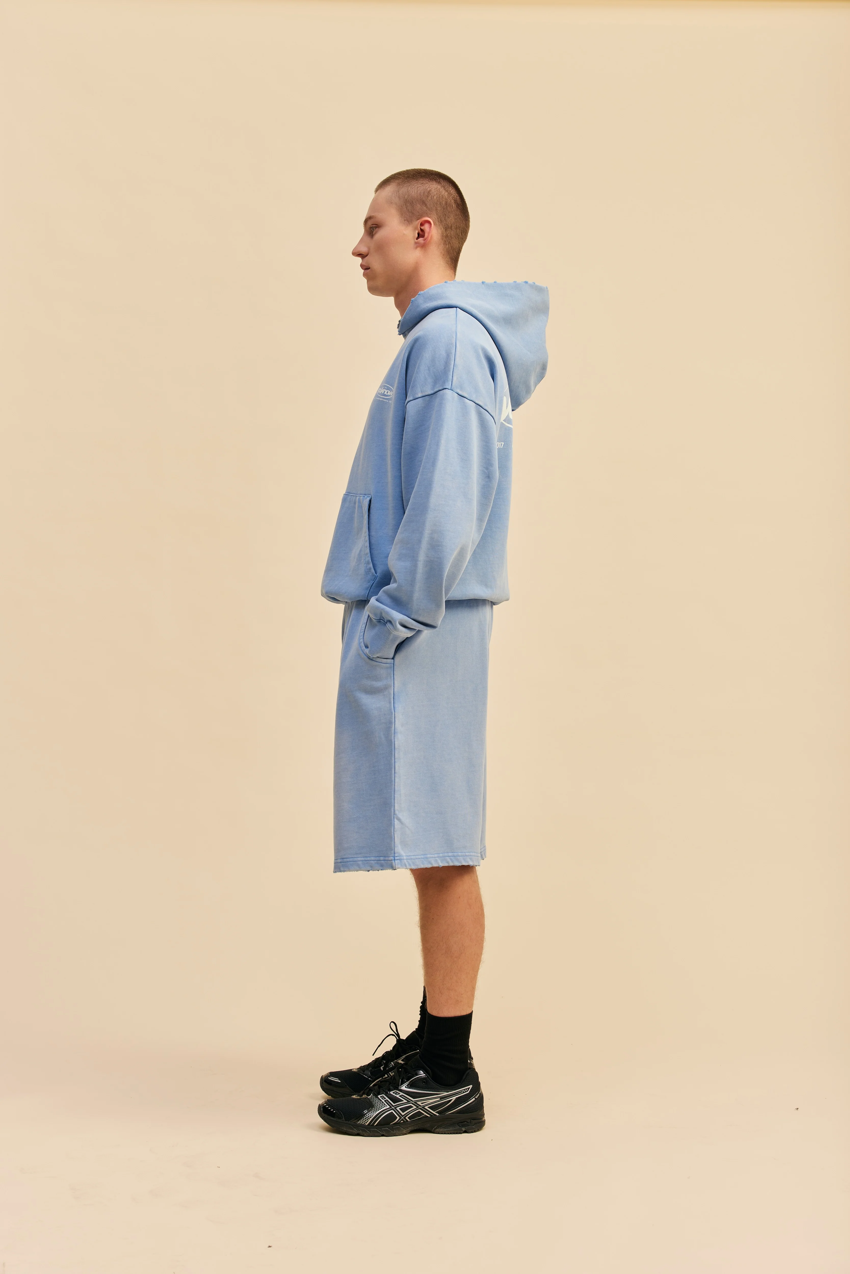 Distressed Logo Hoodie | Washed Blue - Image 6
