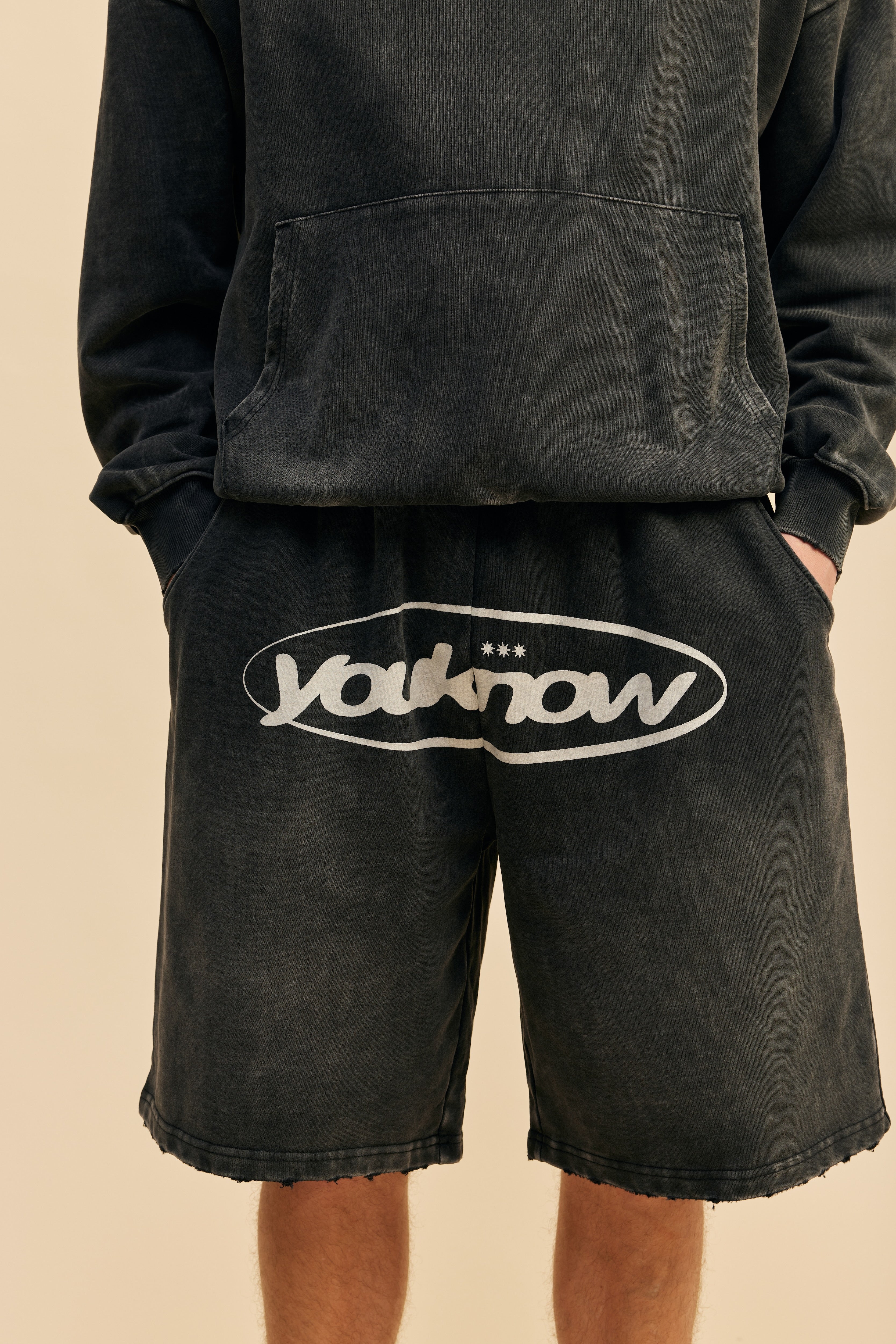 Distressed Logo Shorts | Washed Black - Image 4