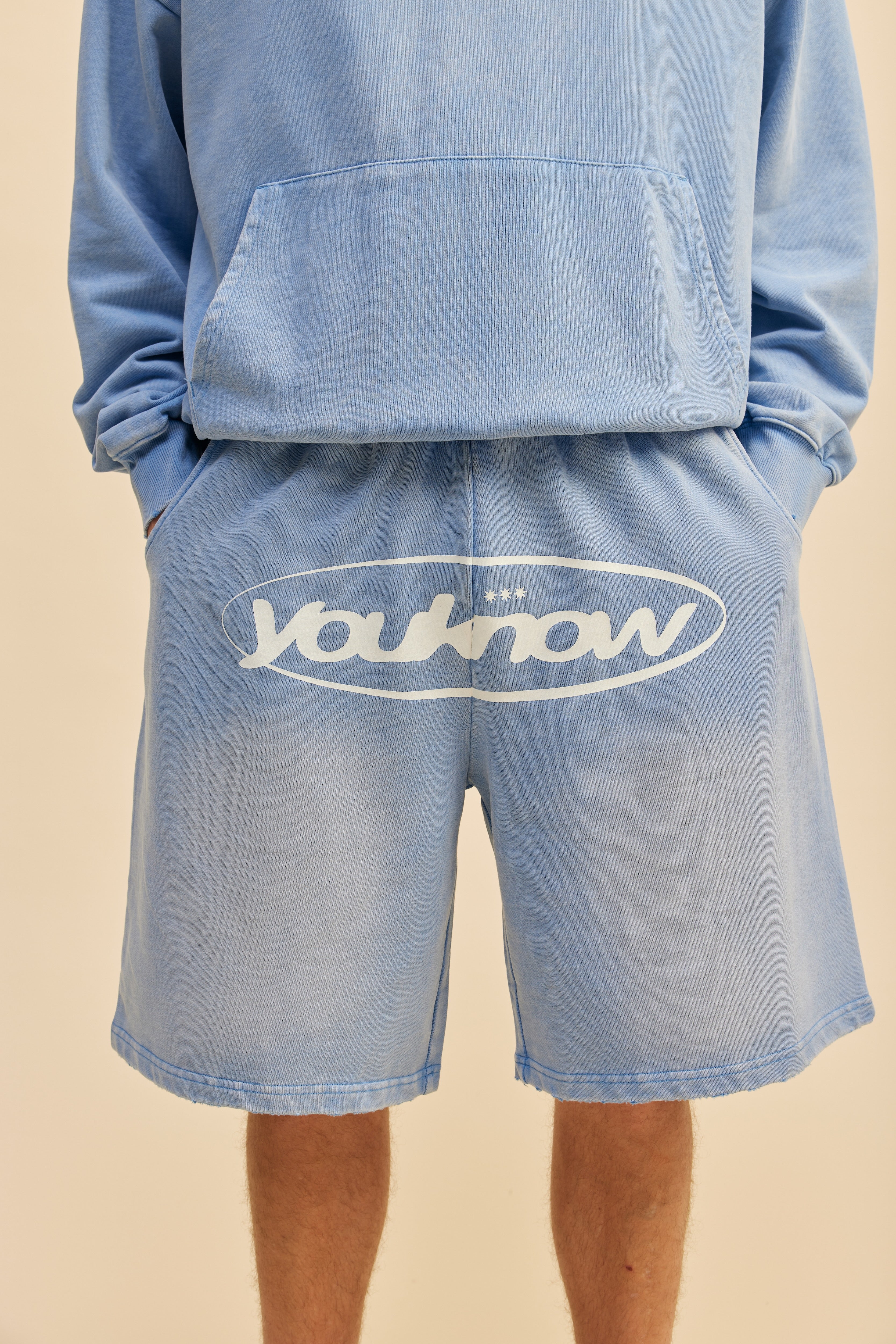 Distressed Logo Shorts | Washed Blue - Image 4