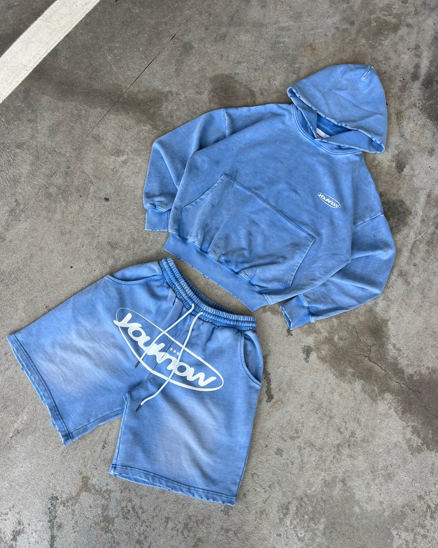 Distressed Logo Shorts | Washed Blue - Image 5