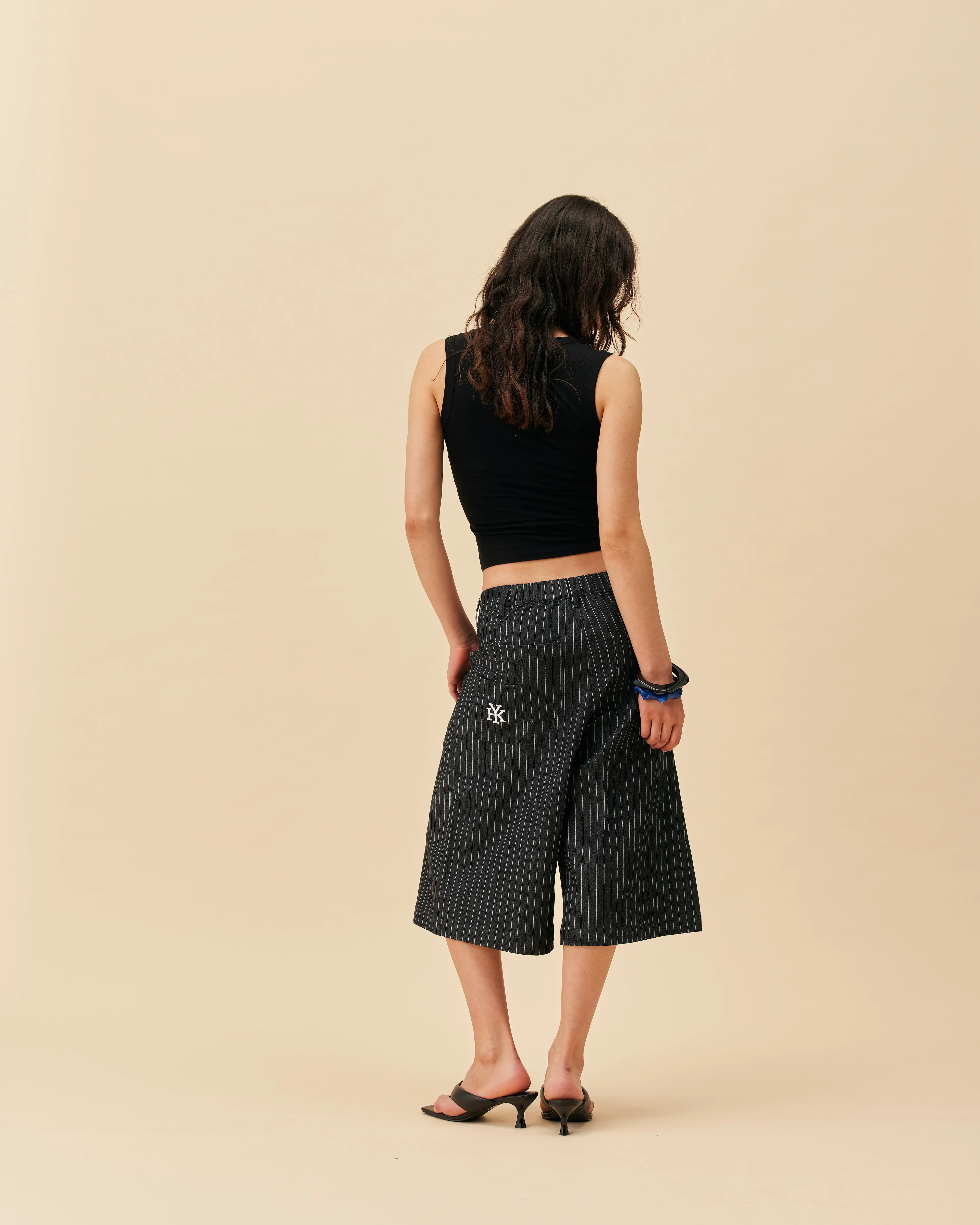 Double Pleated Shorts | NAVY PINSTRIPE - Image 3