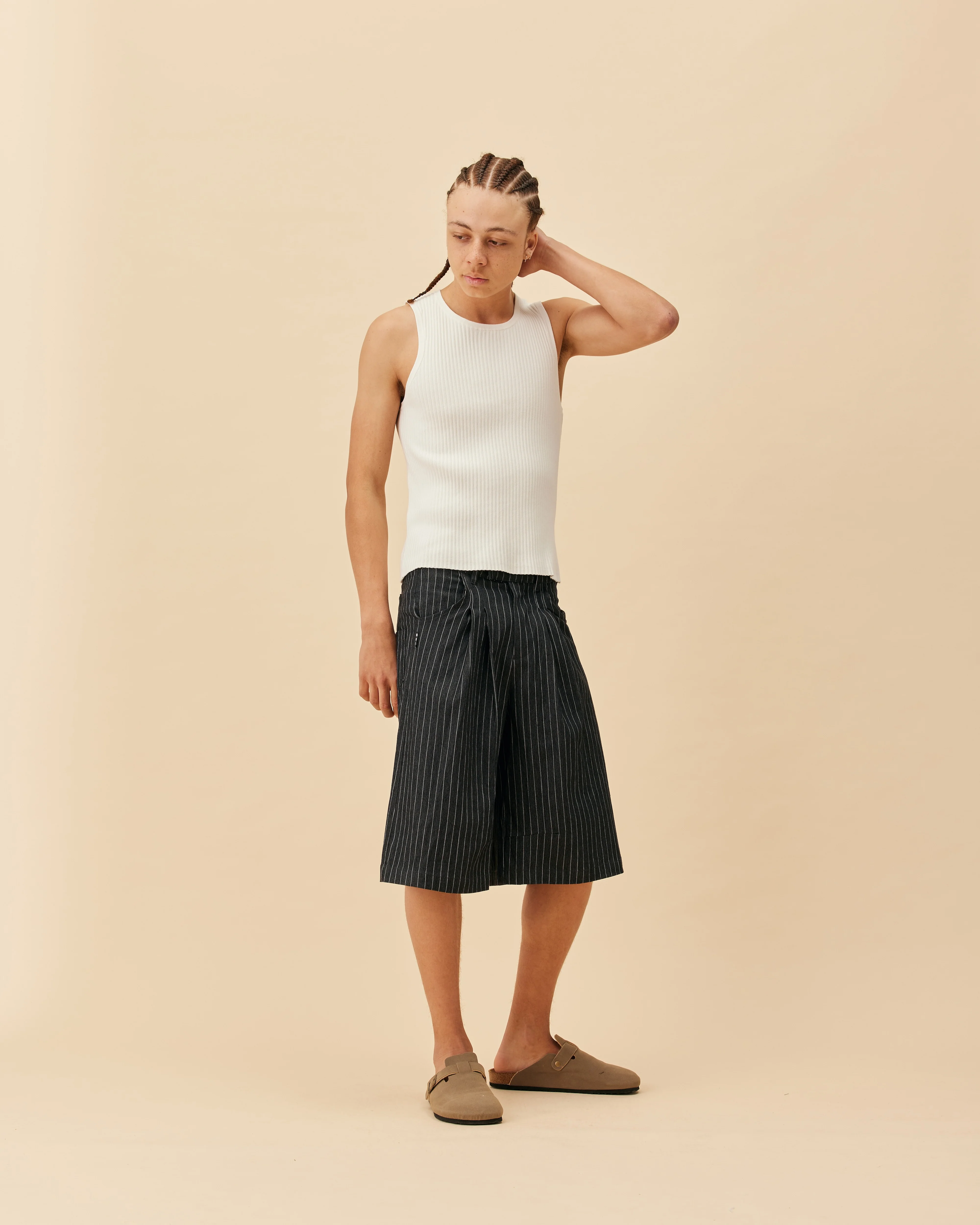 Double Pleated Shorts | NAVY PINSTRIPE - Image 4