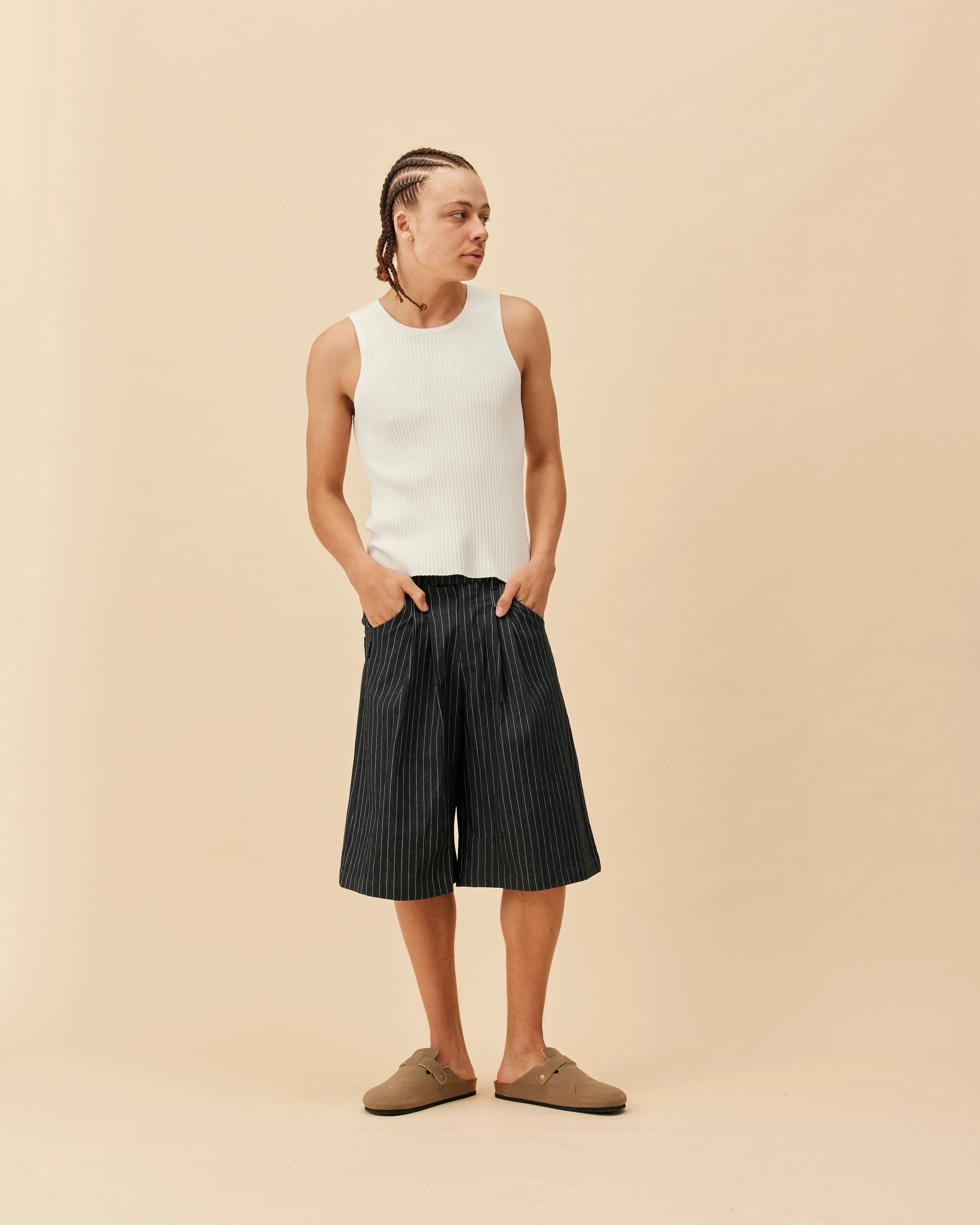 Double Pleated Shorts | NAVY PINSTRIPE - Image 6
