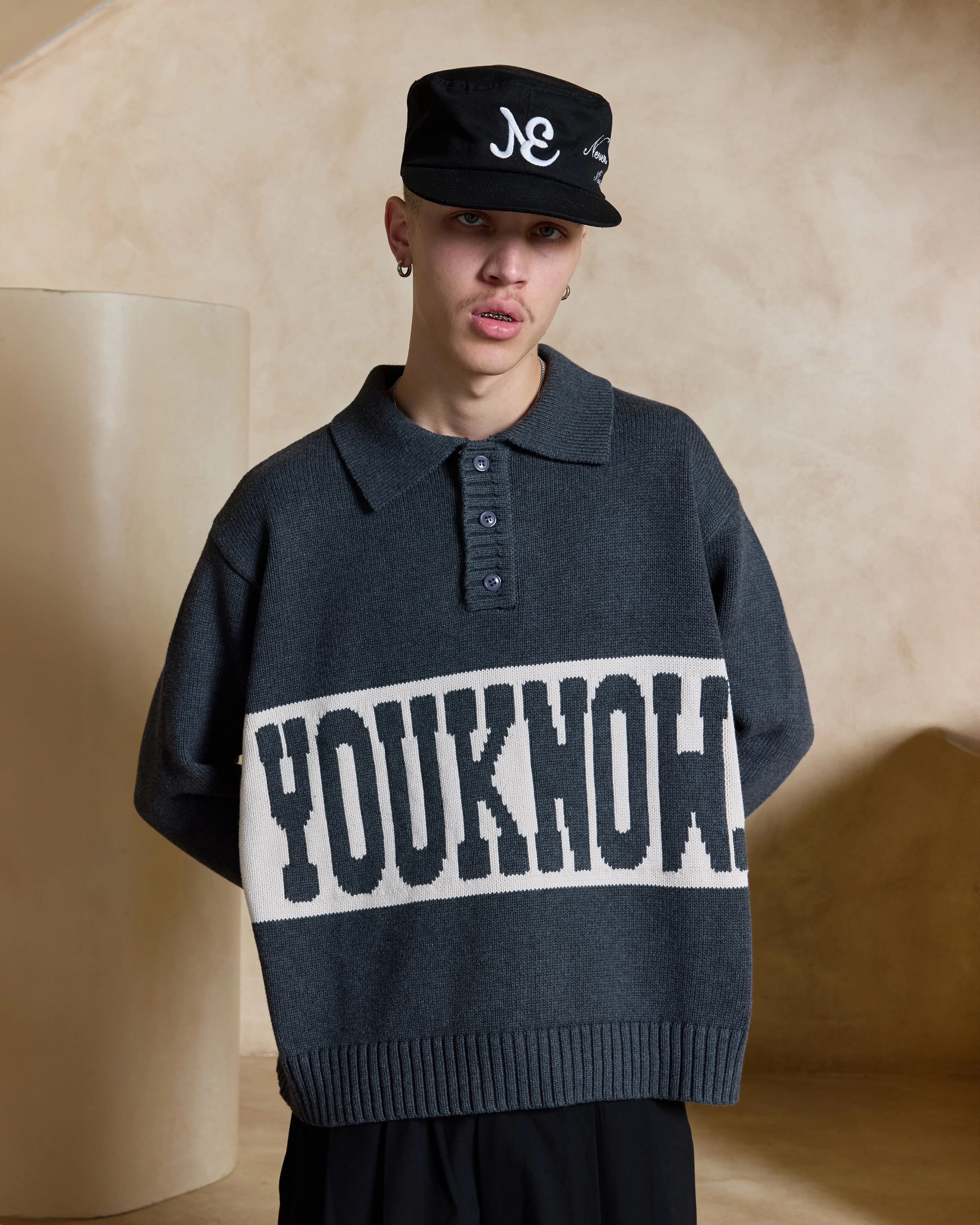 Cotton Knit Polo | Charcoal - Image 5