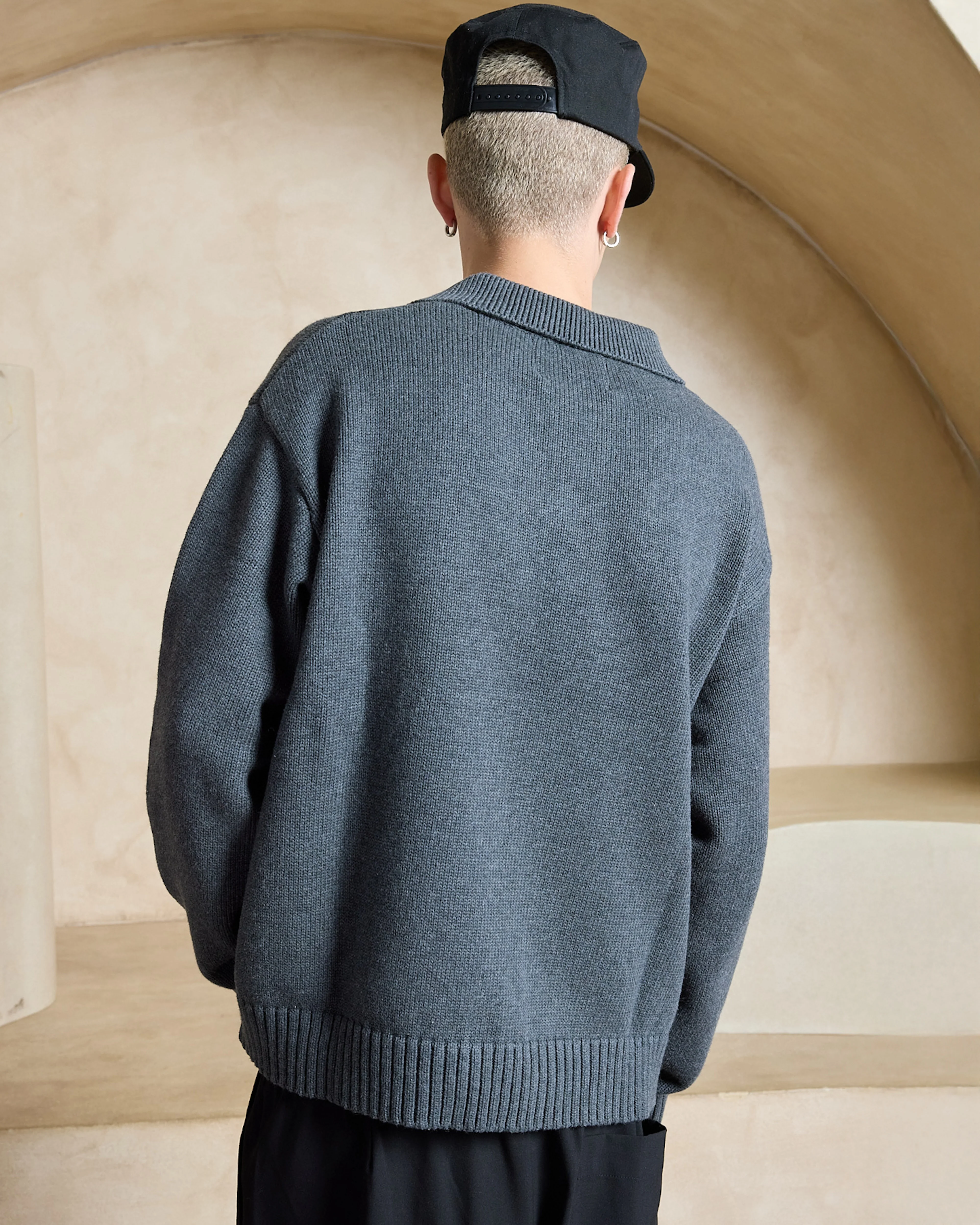 Cotton Knit Polo | Charcoal - Image 6