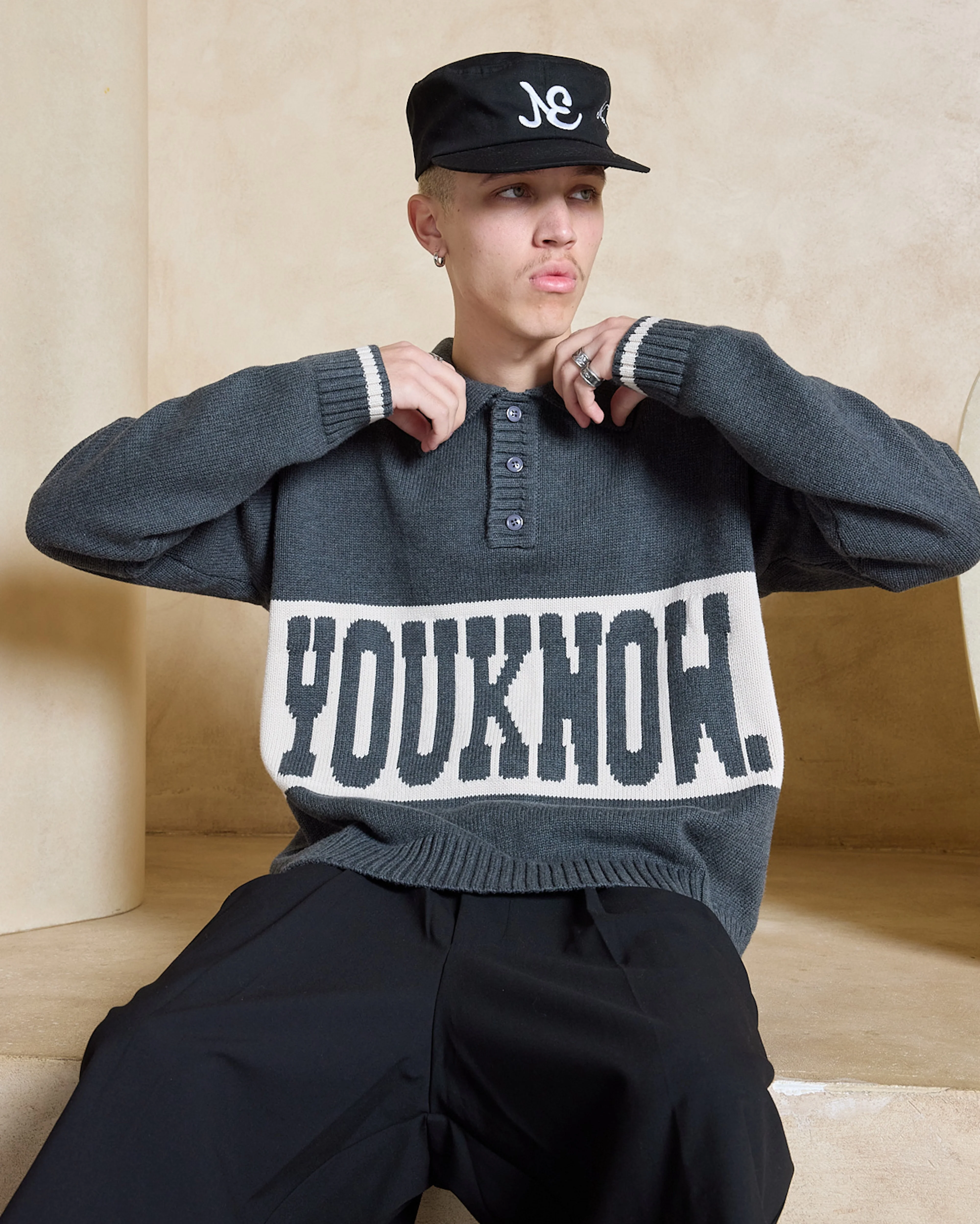 Cotton Knit Polo | Charcoal - Image 7