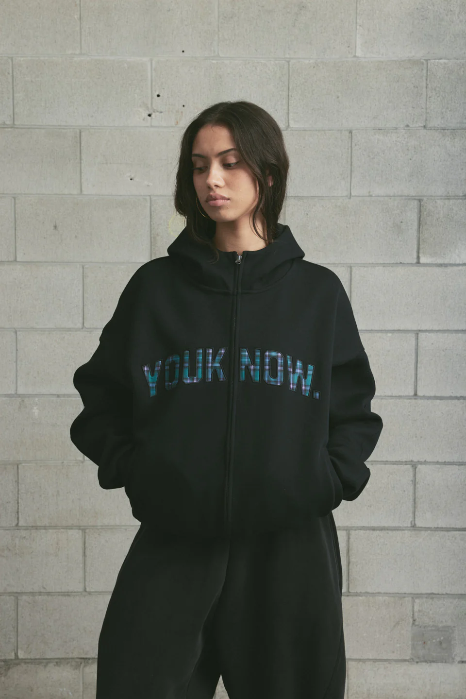 Offset Zip Up Hoodie | Black/Tartan - Image 2