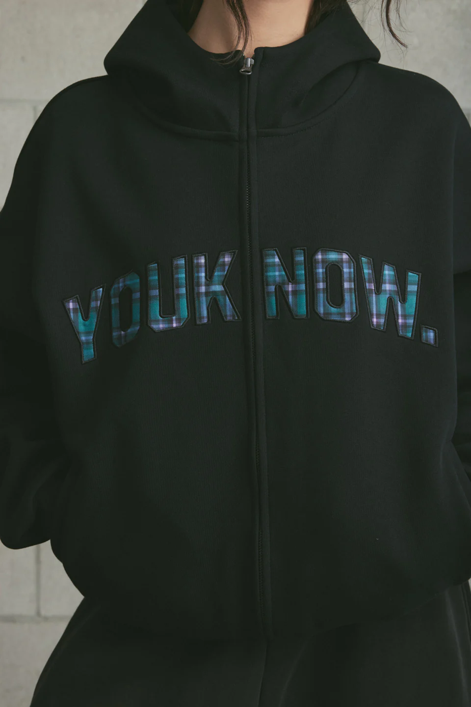 Offset Zip Up Hoodie | Black/Tartan - Image 3