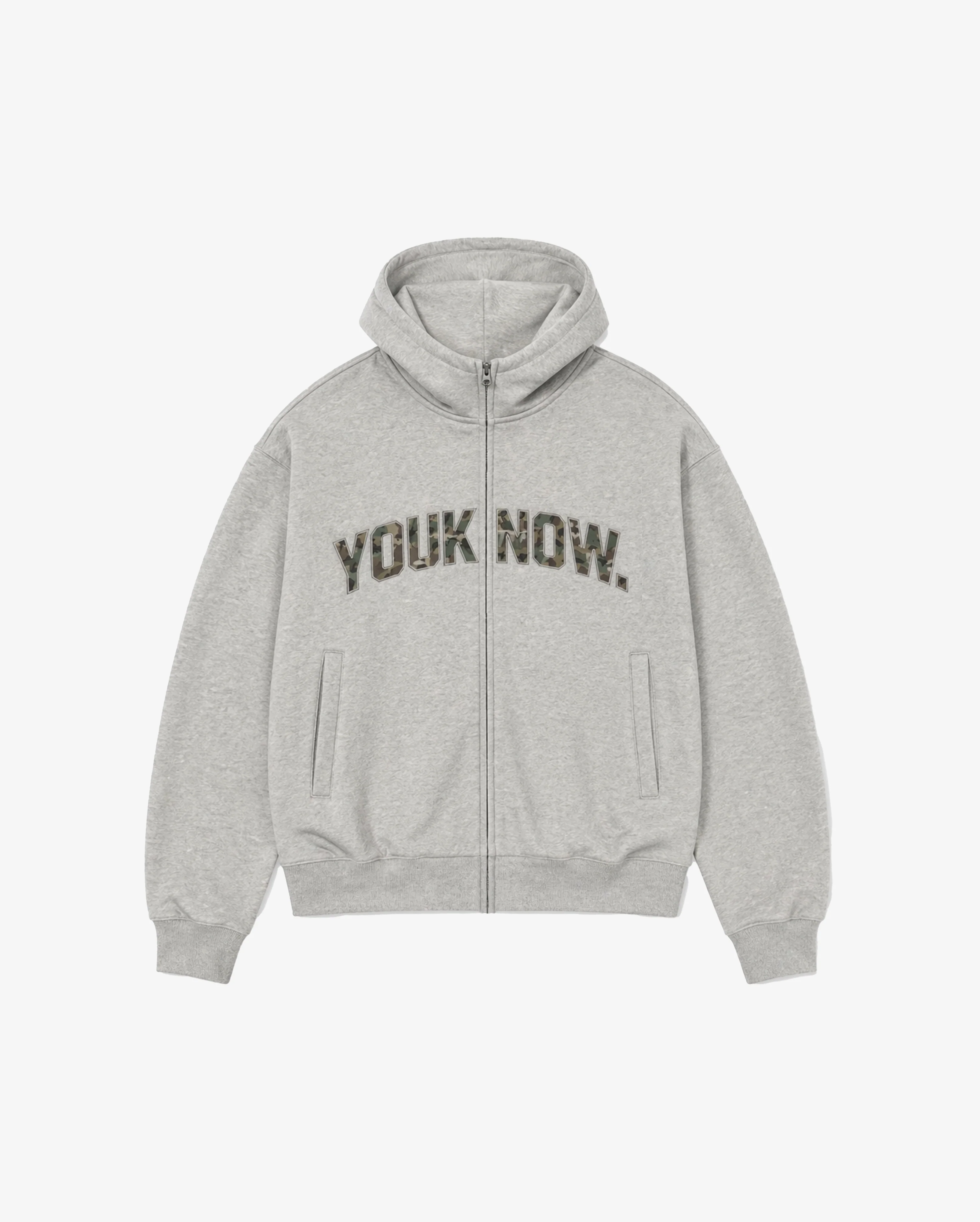 Offset Zip Up Hoodie | Grey/Camo