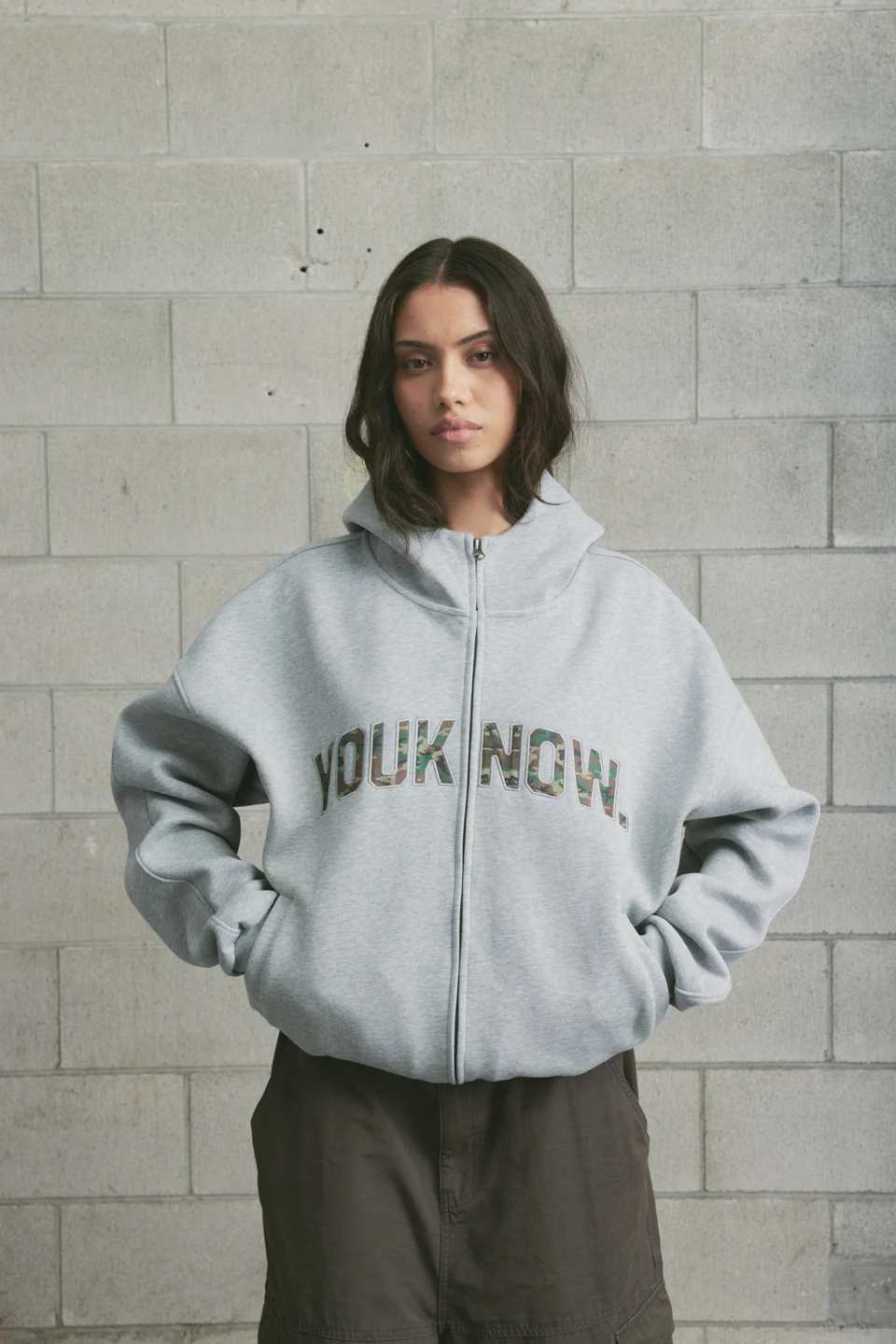 Offset Zip Up Hoodie | Grey/Camo - Image 3