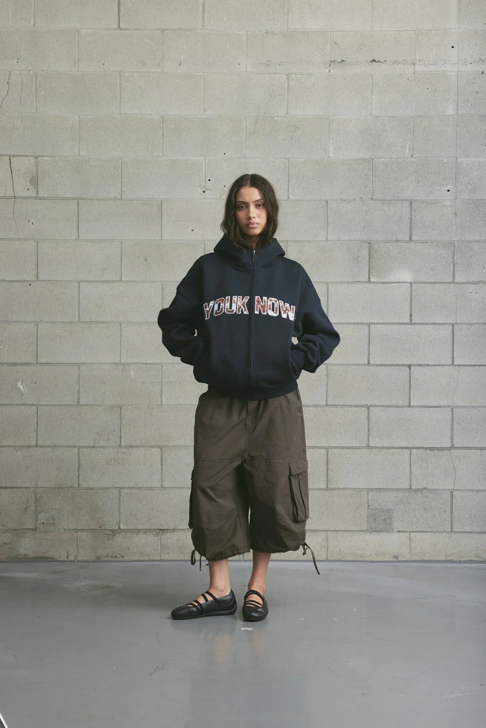 Offset Zip Up Hoodie | Navy/Cow Print - Image 2