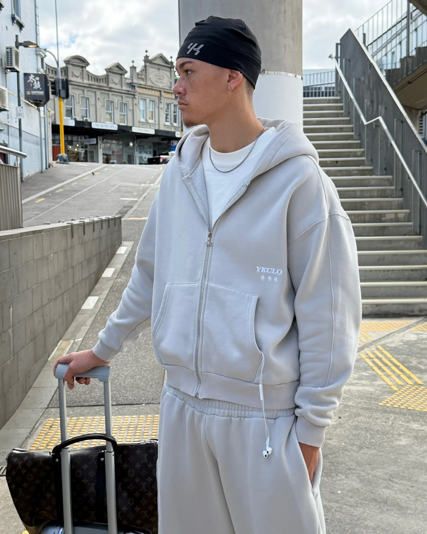Panelled Zip Up Hoodie | Light Grey - Image 4