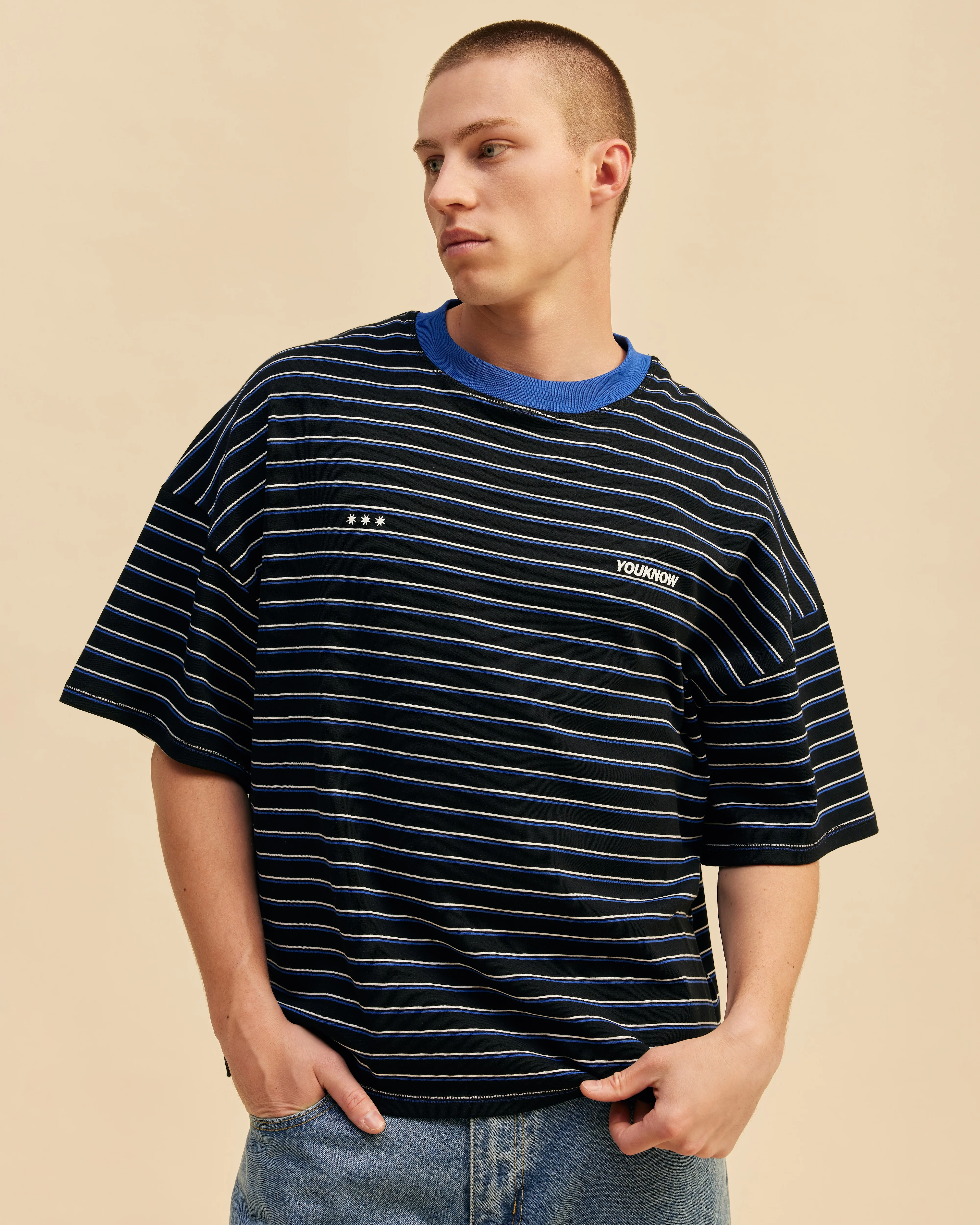 Striped YK Tee | Black/Blue Stripe - Image 3