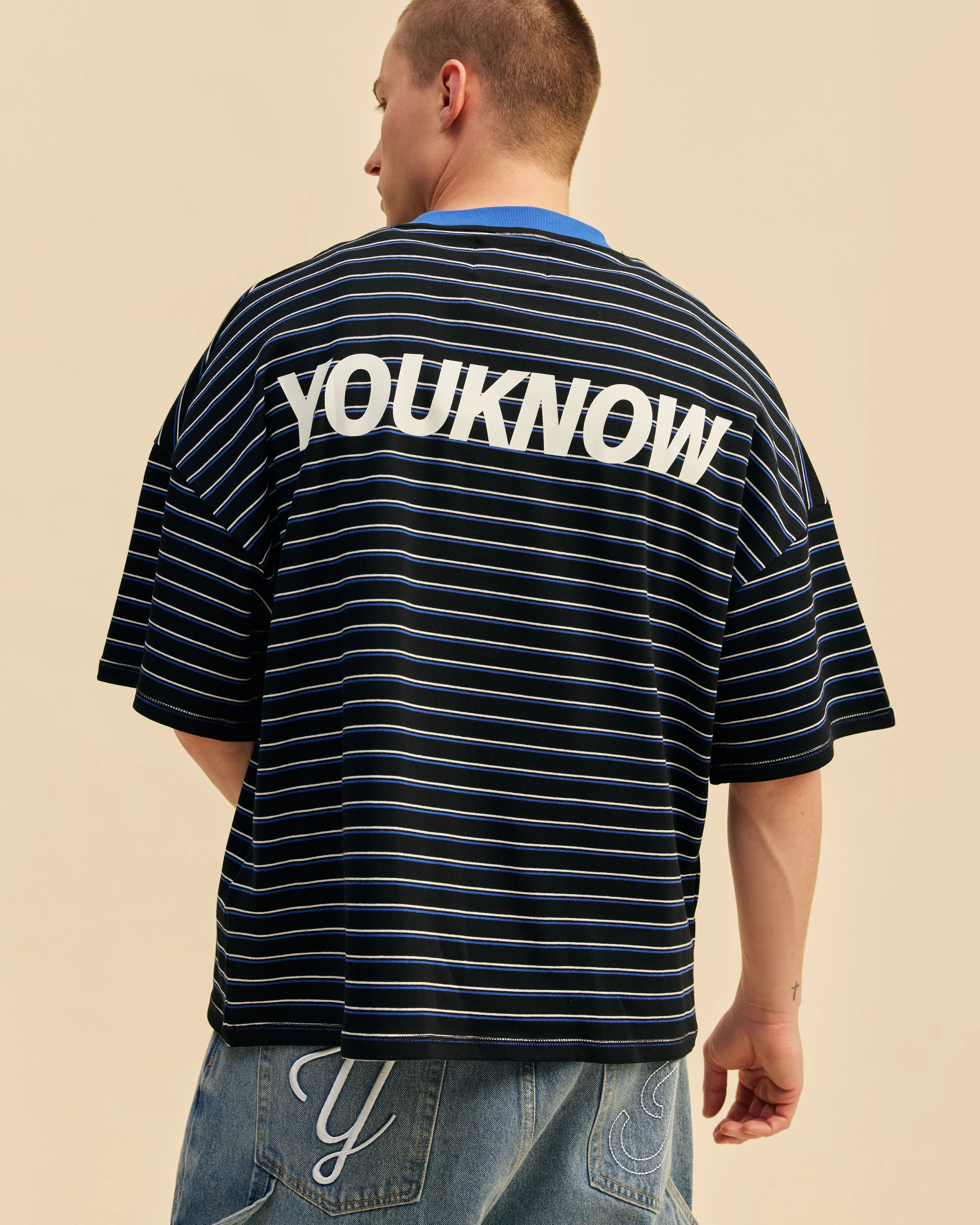 Striped YK Tee | Black/Blue Stripe - Image 4
